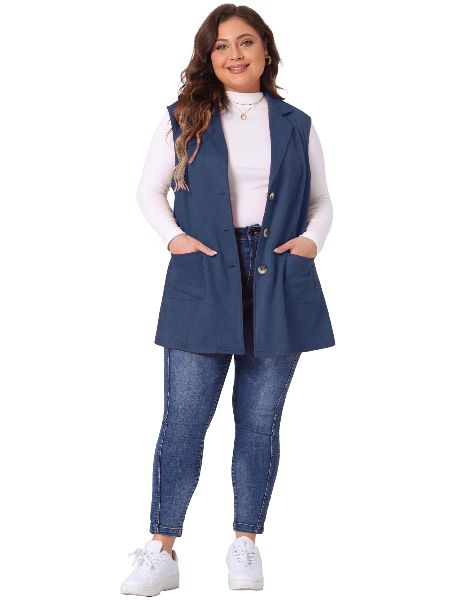 Women Plus Size Utility Vest Lapel Sleeveless Lightweight Suede Vests Jacket
