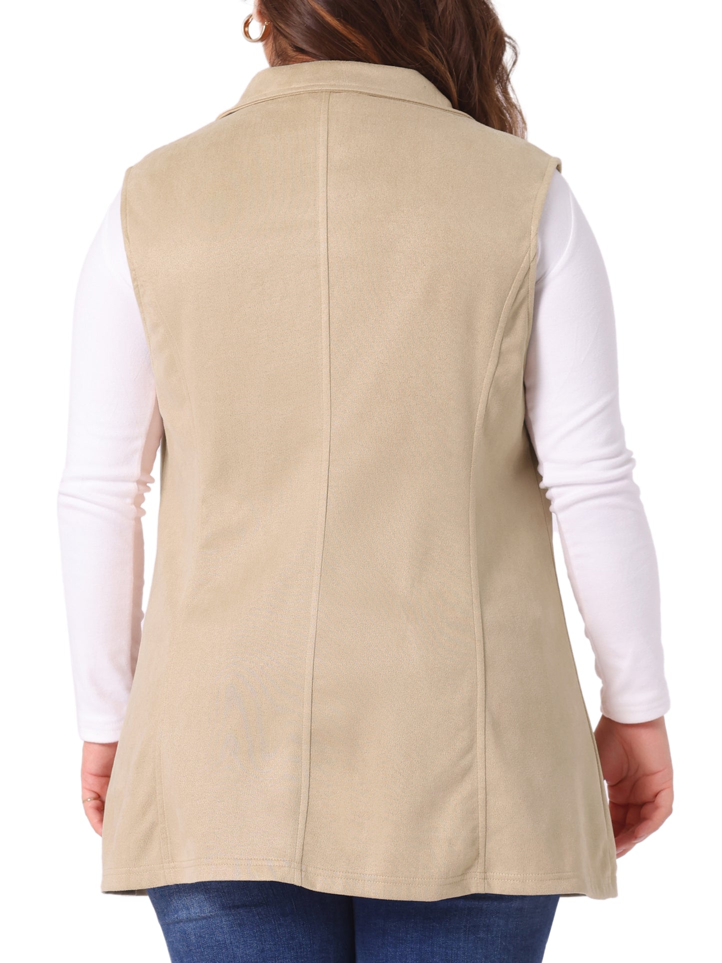 Women Plus Size Utility Vest Lapel Sleeveless Lightweight Suede Vests Jacket