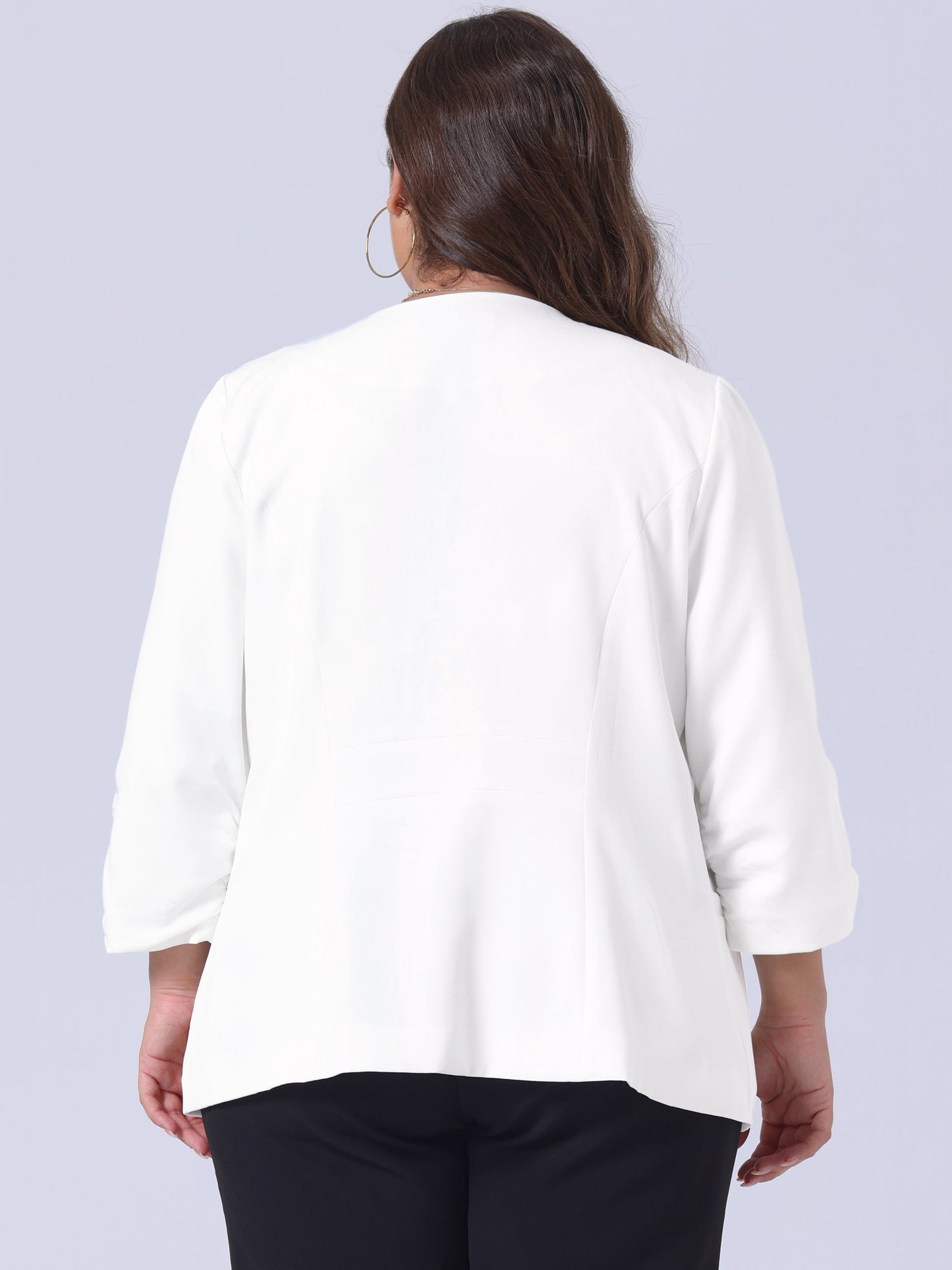Women's Plus Size Shawl Collar Open Front 3/4 Ruched Sleeve Work Office Lightweight Blazer