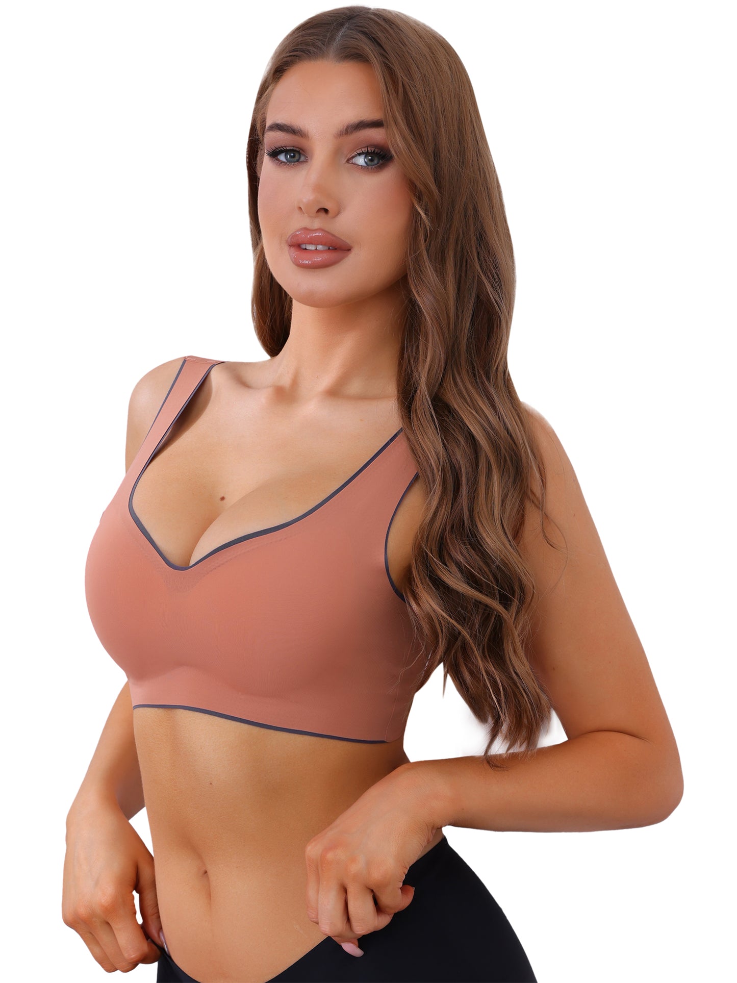 Women's V-Neck Contrast Trim Pullover Bras Wirefree Bras