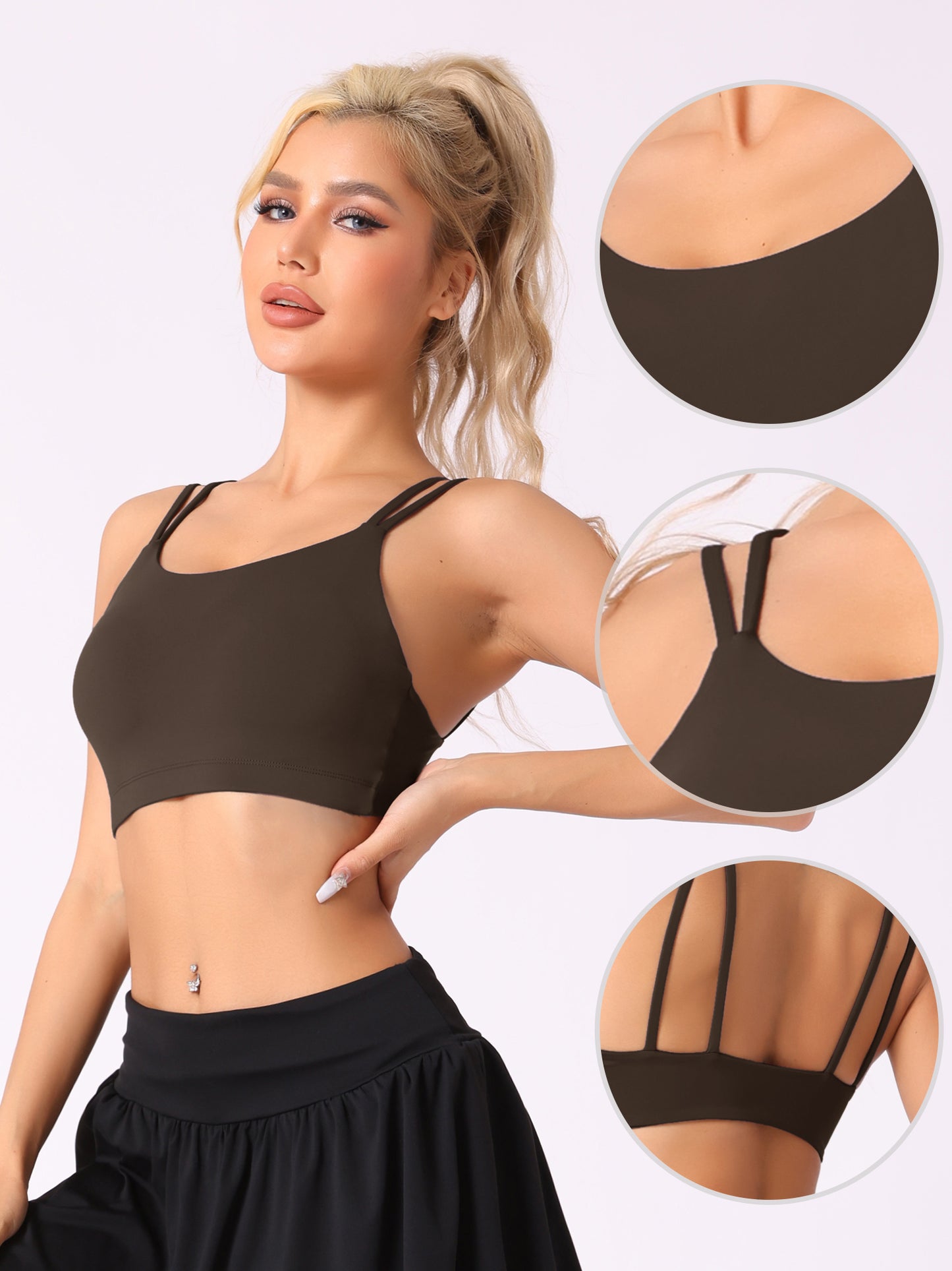 Women's Full-Coverage U Back Fitness Sports Bras Fixed Padded Cup Underwear
