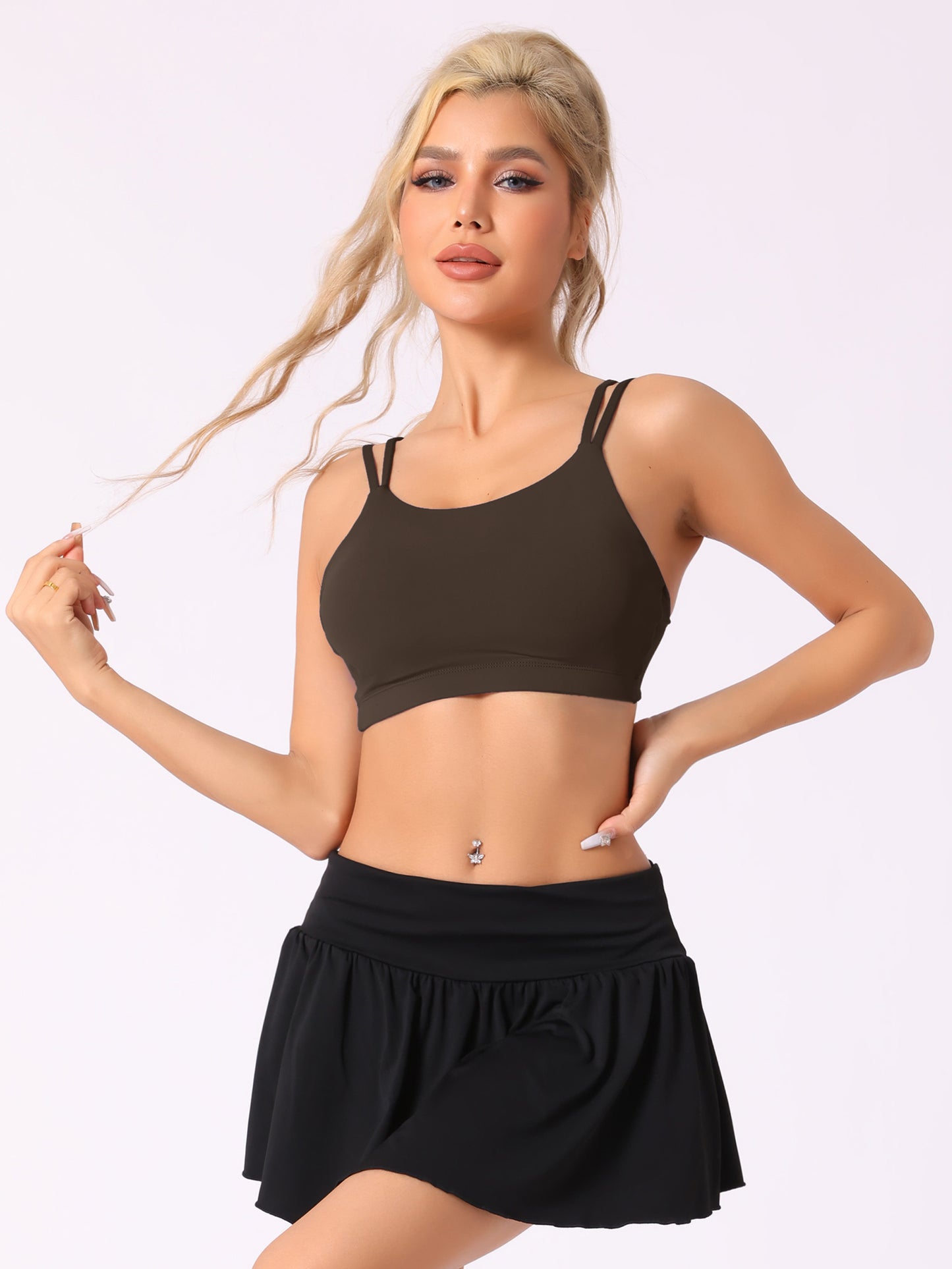 Women's Full-Coverage U Back Fitness Sports Bras Fixed Padded Cup Underwear