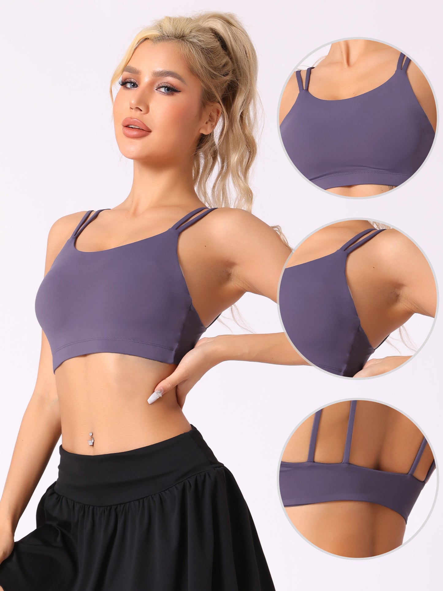 Women's Full-Coverage U Back Fitness Sports Bras Fixed Padded Cup Underwear