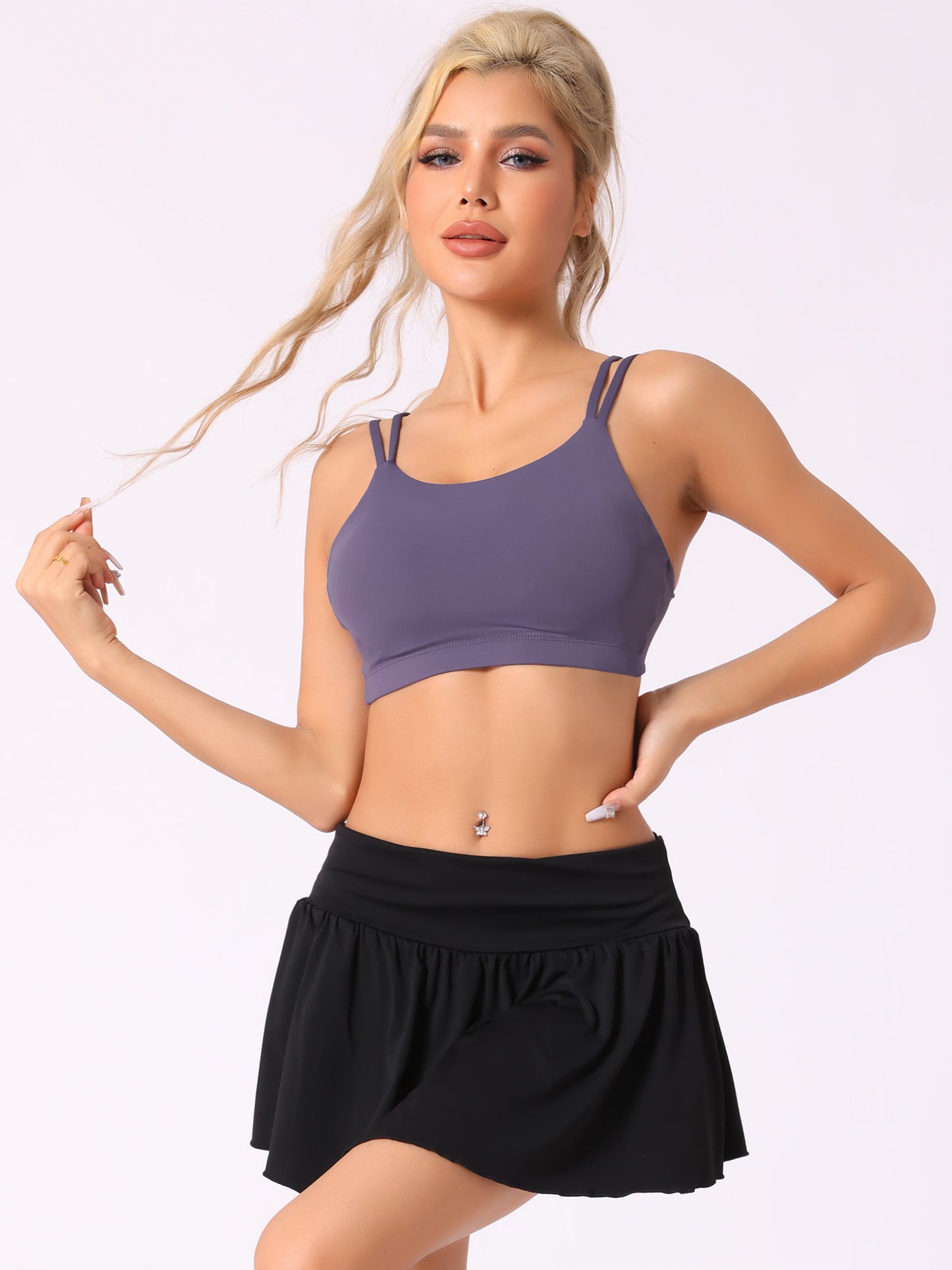 Women's Full-Coverage U Back Fitness Sports Bras Fixed Padded Cup Underwear