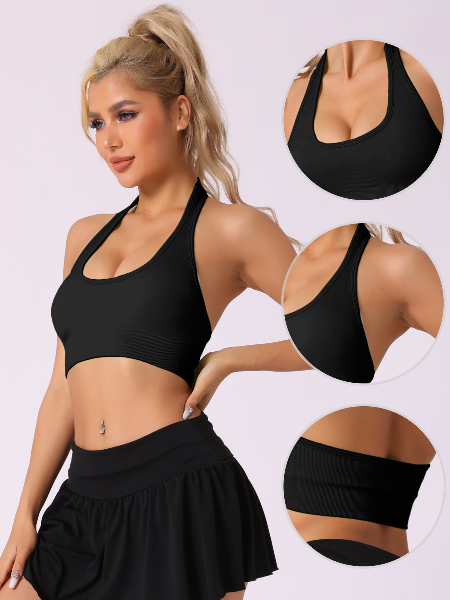 Women's Halter Backless Ribbed Sports Bras Workout Fitness Underwear
