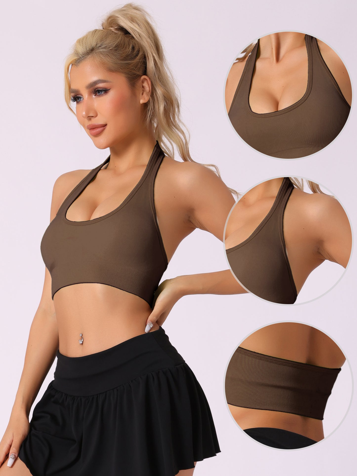 Women's Halter Backless Ribbed Sports Bras Workout Fitness Underwear