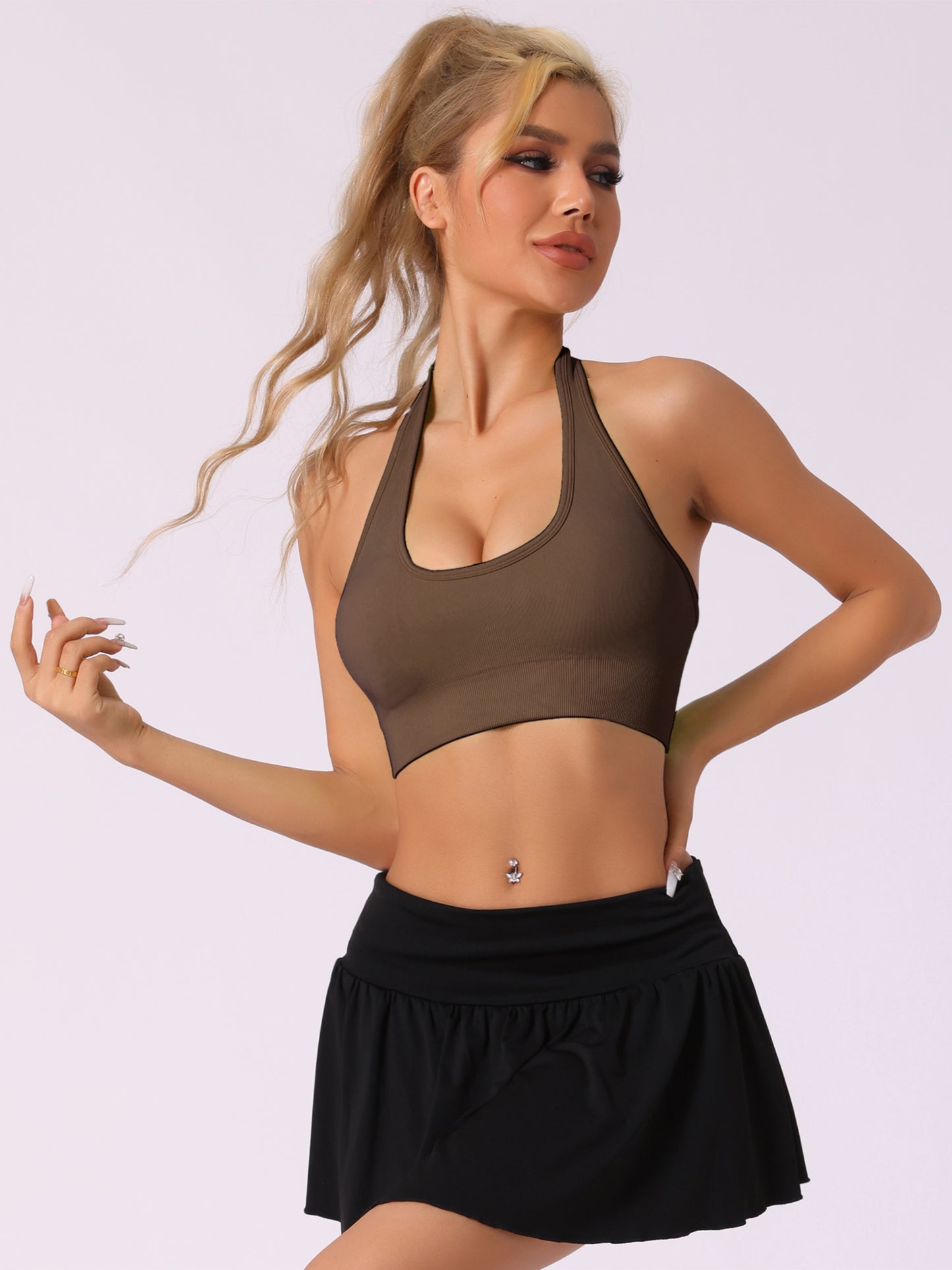 Women's Halter Backless Ribbed Sports Bras Workout Fitness Underwear