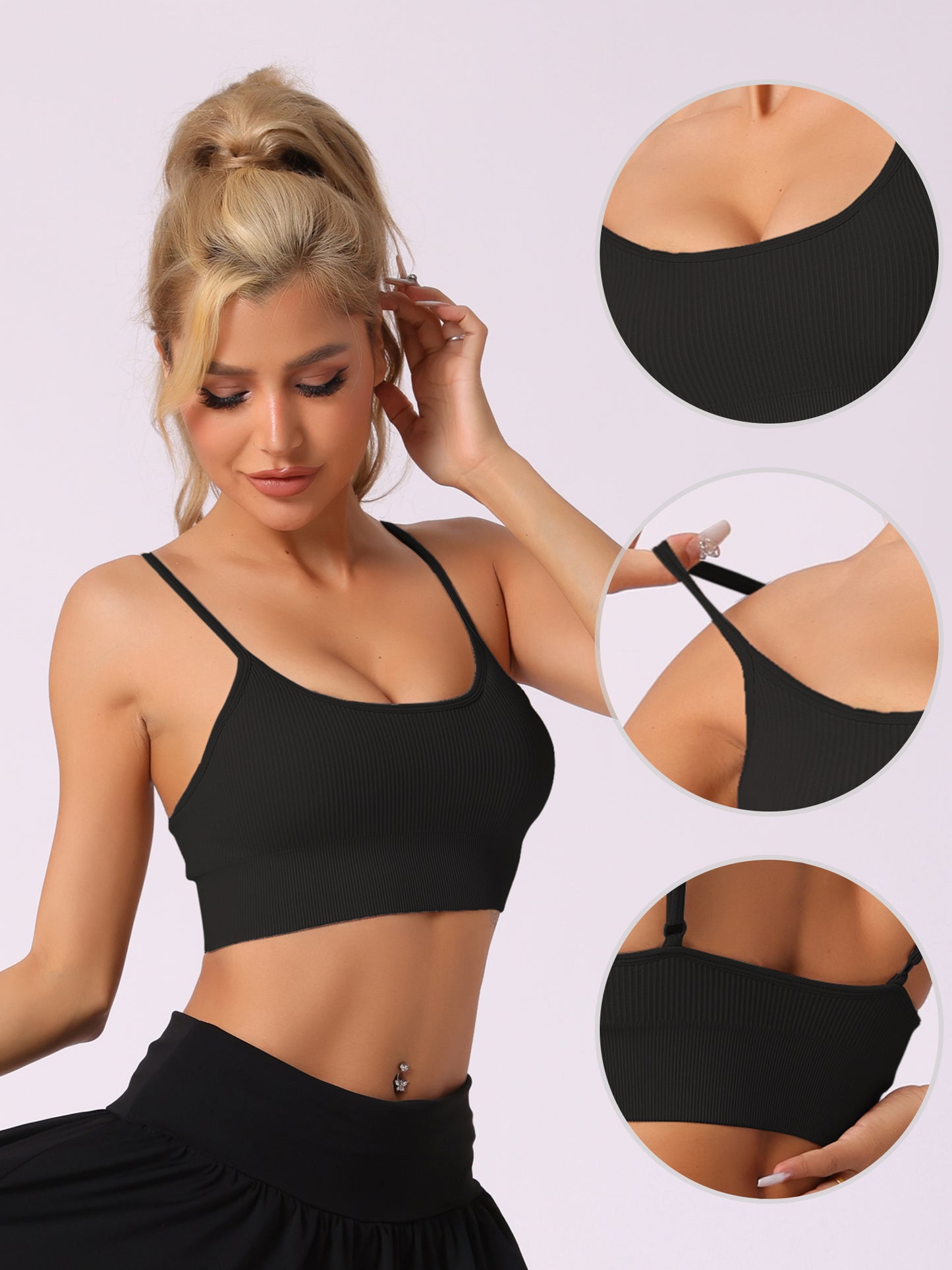Women's Spaghetti Strap Camisole Ribbed Sports Bras Workout Adjustable Straps Underwear