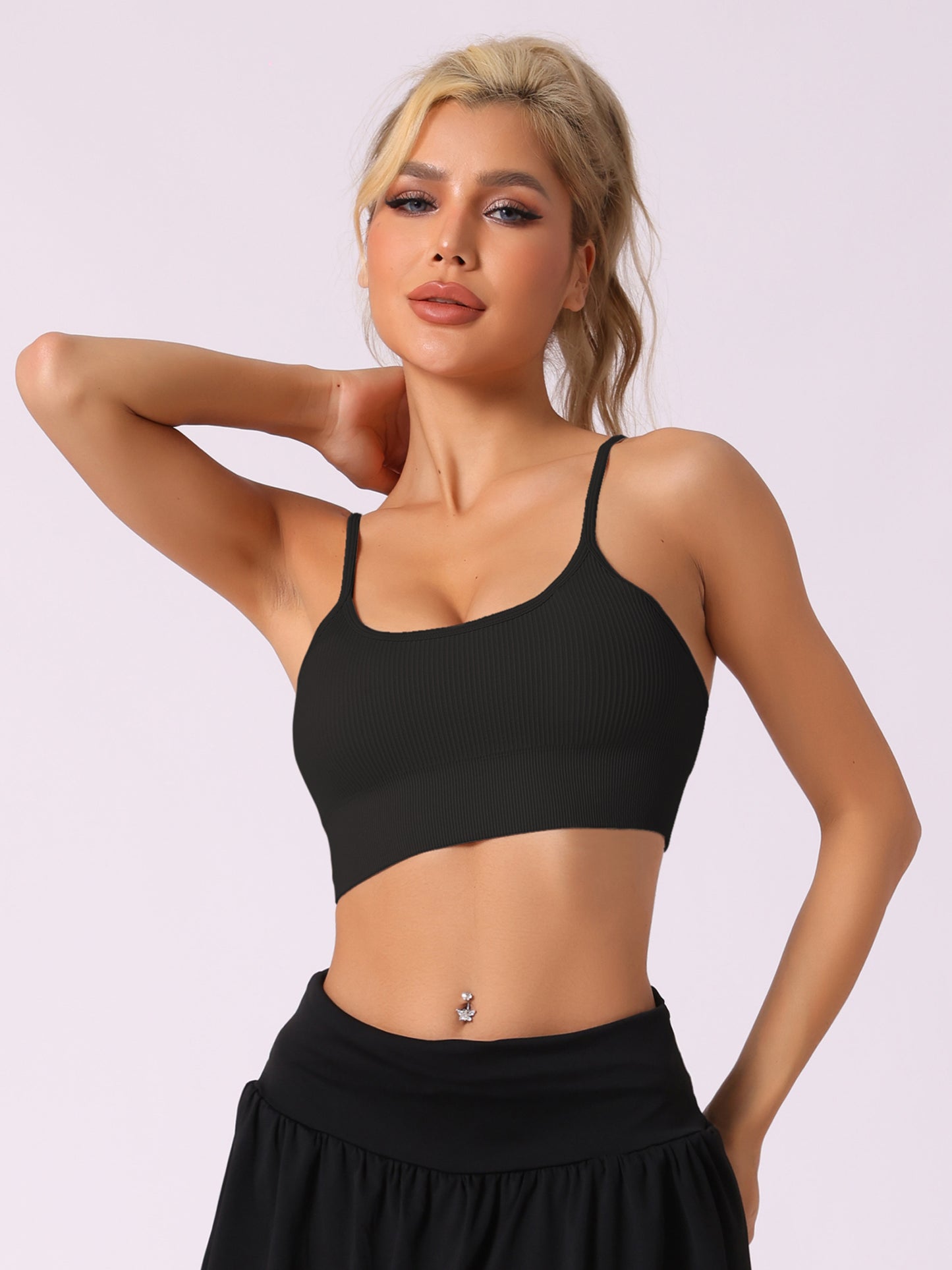 Women's Spaghetti Strap Camisole Ribbed Sports Bras Workout Adjustable Straps Underwear