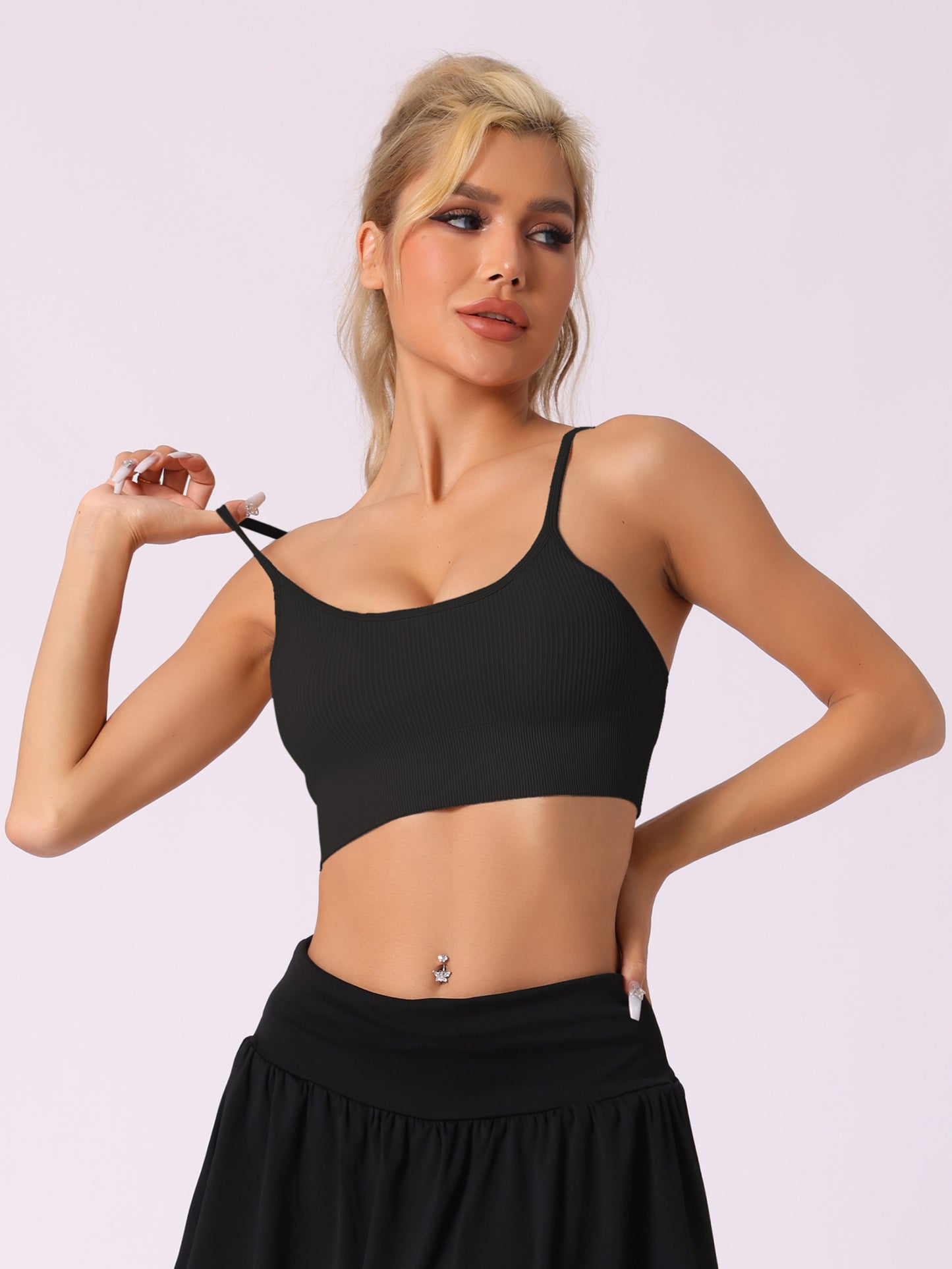 Women's Spaghetti Strap Camisole Ribbed Sports Bras Workout Adjustable Straps Underwear