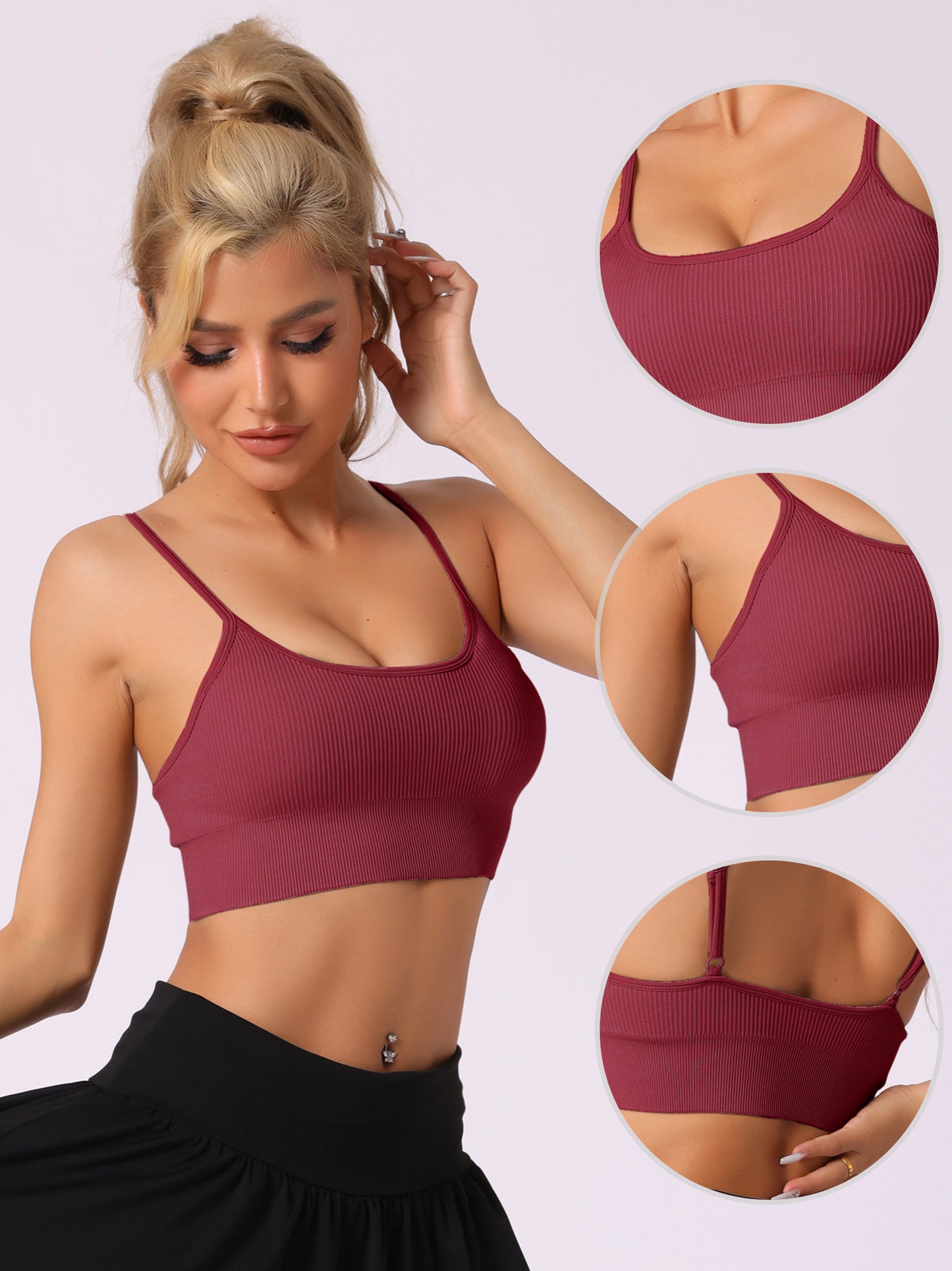 Women's Spaghetti Strap Camisole Ribbed Sports Bras Workout Adjustable Straps Underwear
