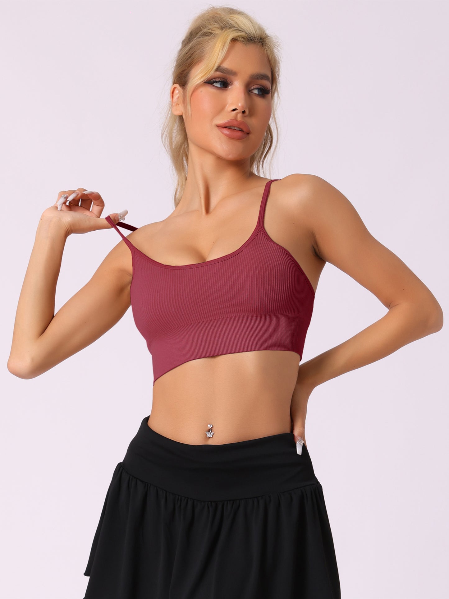 Women's Spaghetti Strap Camisole Ribbed Sports Bras Workout Adjustable Straps Underwear