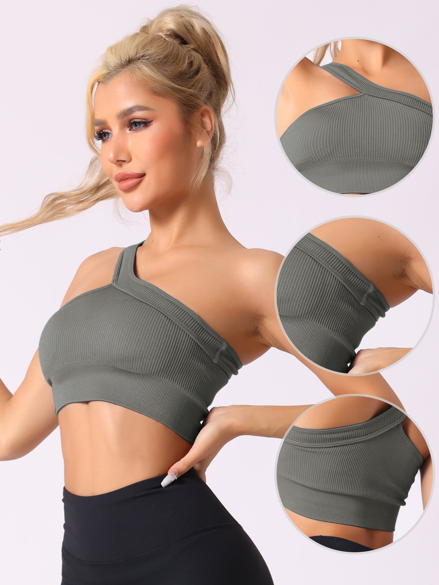 Women's Off-Shoulder Ribbed Workout Bras