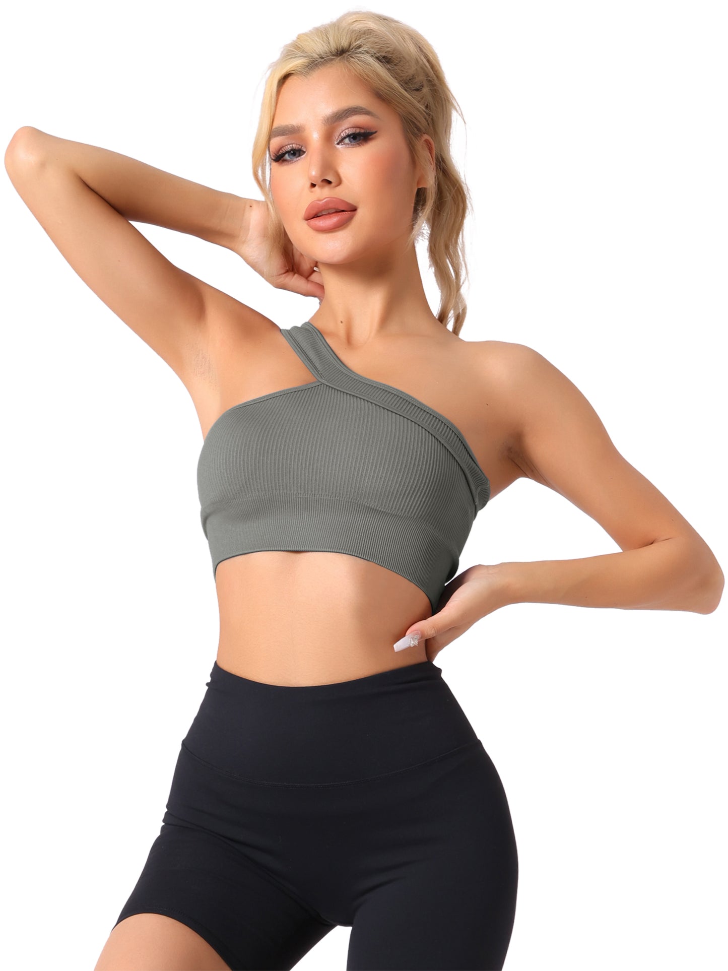 Women's Off-Shoulder Ribbed Workout Bras
