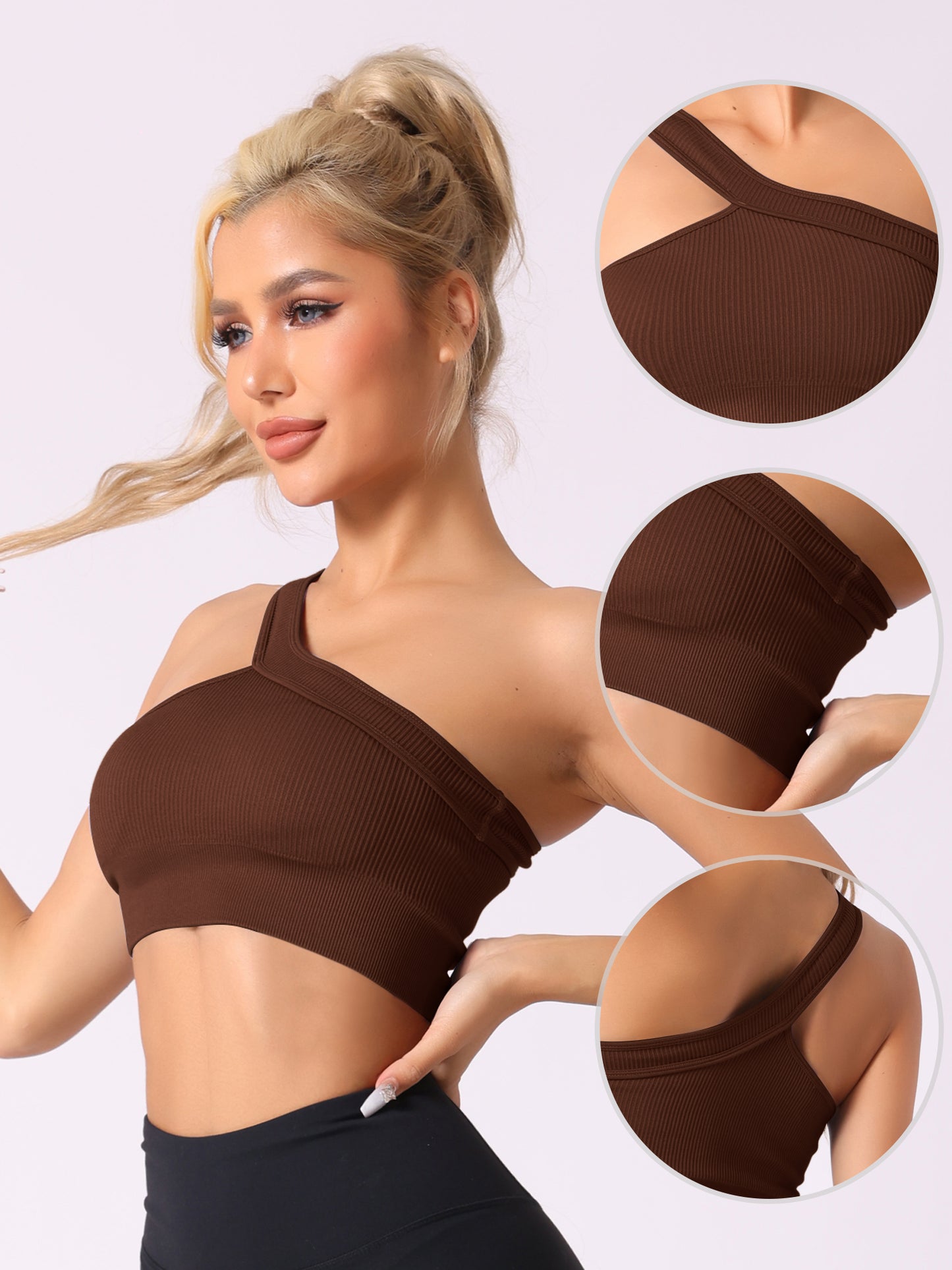 Women's Off-Shoulder Ribbed Workout Bras