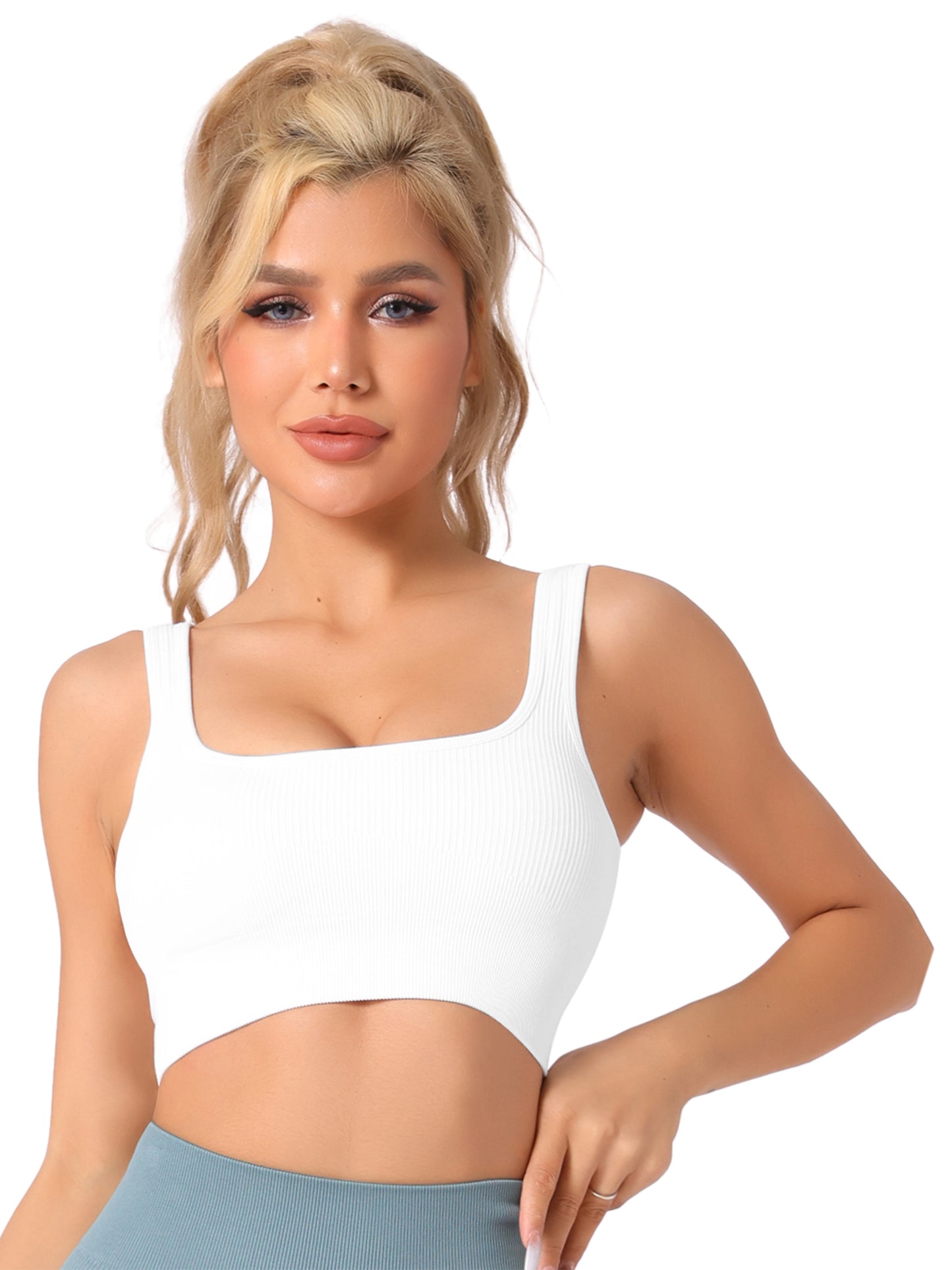 Women's Spaghetti Straps Non-Adjustable Staps Lingerie Ribbed Workout Bras