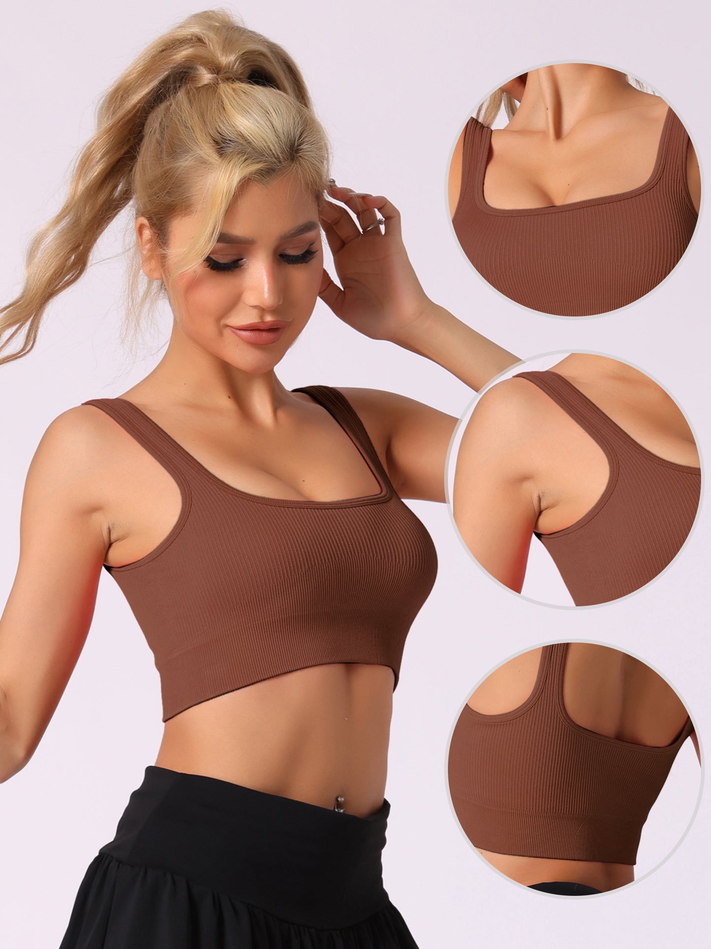 Women's Spaghetti Straps Non-Adjustable Staps Lingerie Ribbed Workout Bras