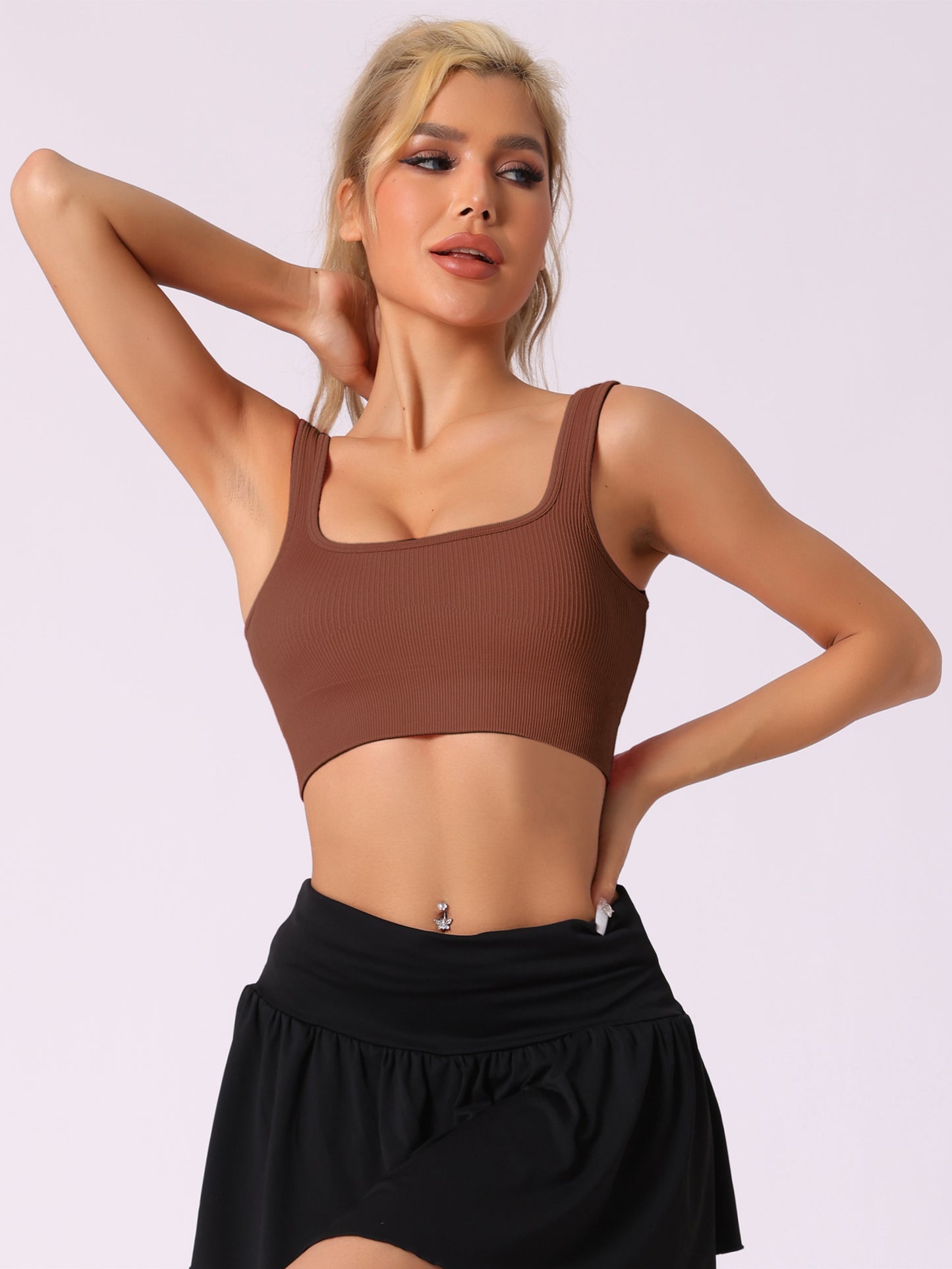 Women's Spaghetti Straps Non-Adjustable Staps Lingerie Ribbed Workout Bras