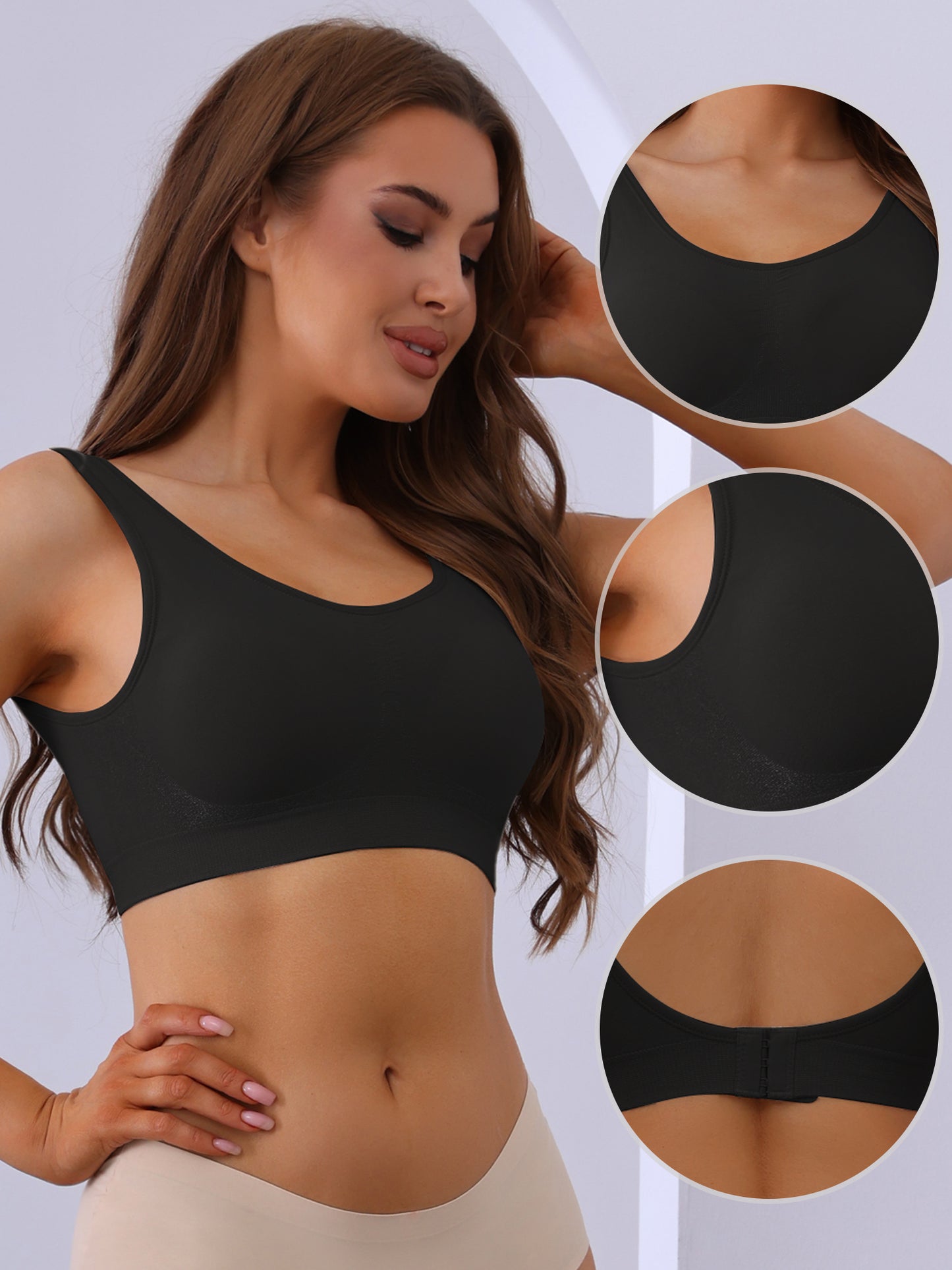 Sujetador push-up con espalda en U transpirable y cobertura completa sin aros para mujer