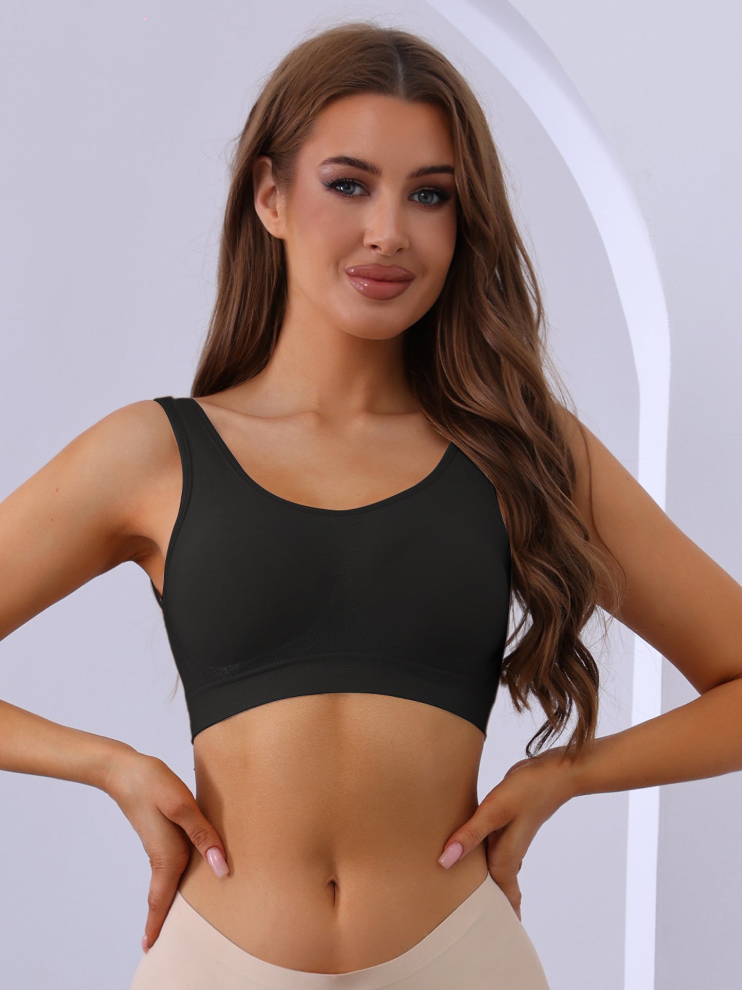 Sujetador push-up con espalda en U transpirable y cobertura completa sin aros para mujer