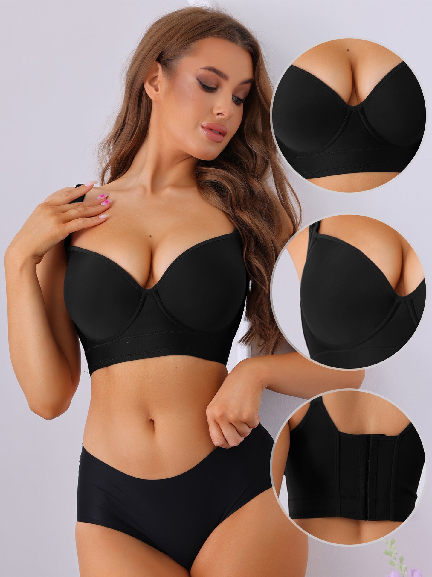 Women's Deep V-Neck Adjustable Straps Underwire Bra Push-Up Underwear