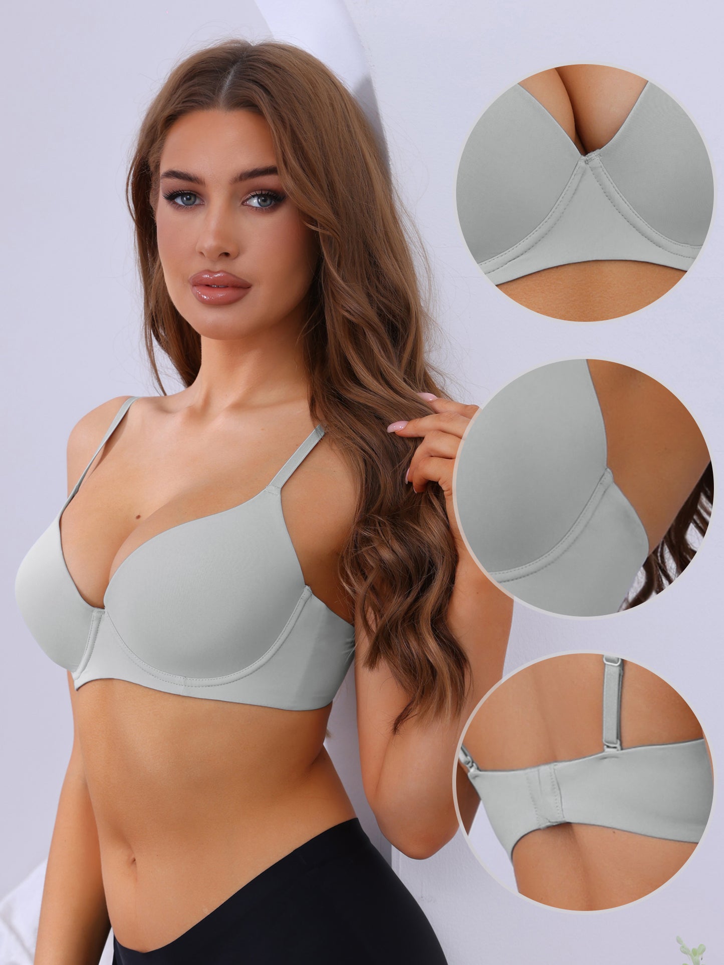 Women's Push-Up Minimizers Bra Adjustable Straps Solid Underwired Bra