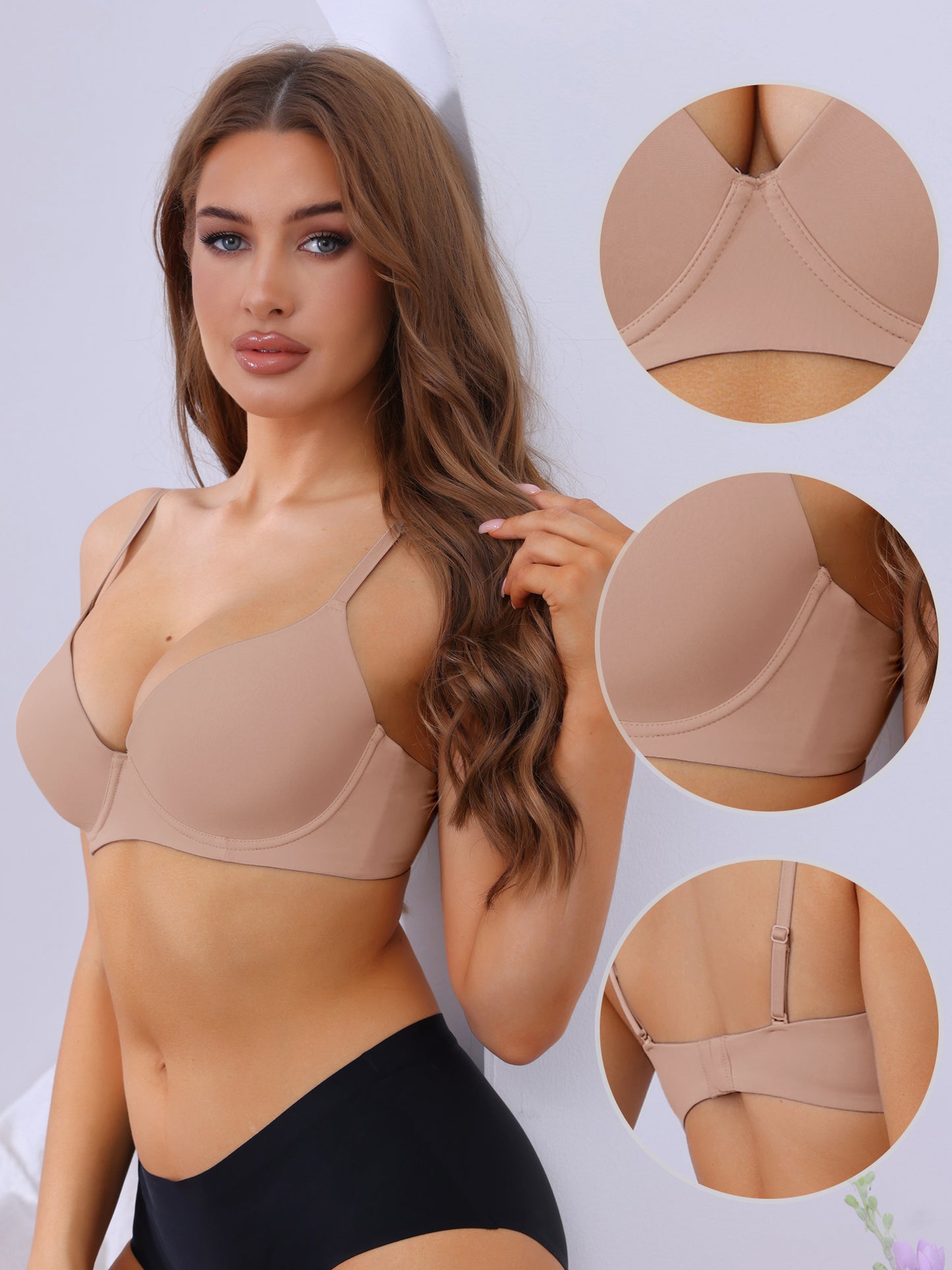 Women's Push-Up Minimizers Bra Adjustable Straps Solid Underwired Bra