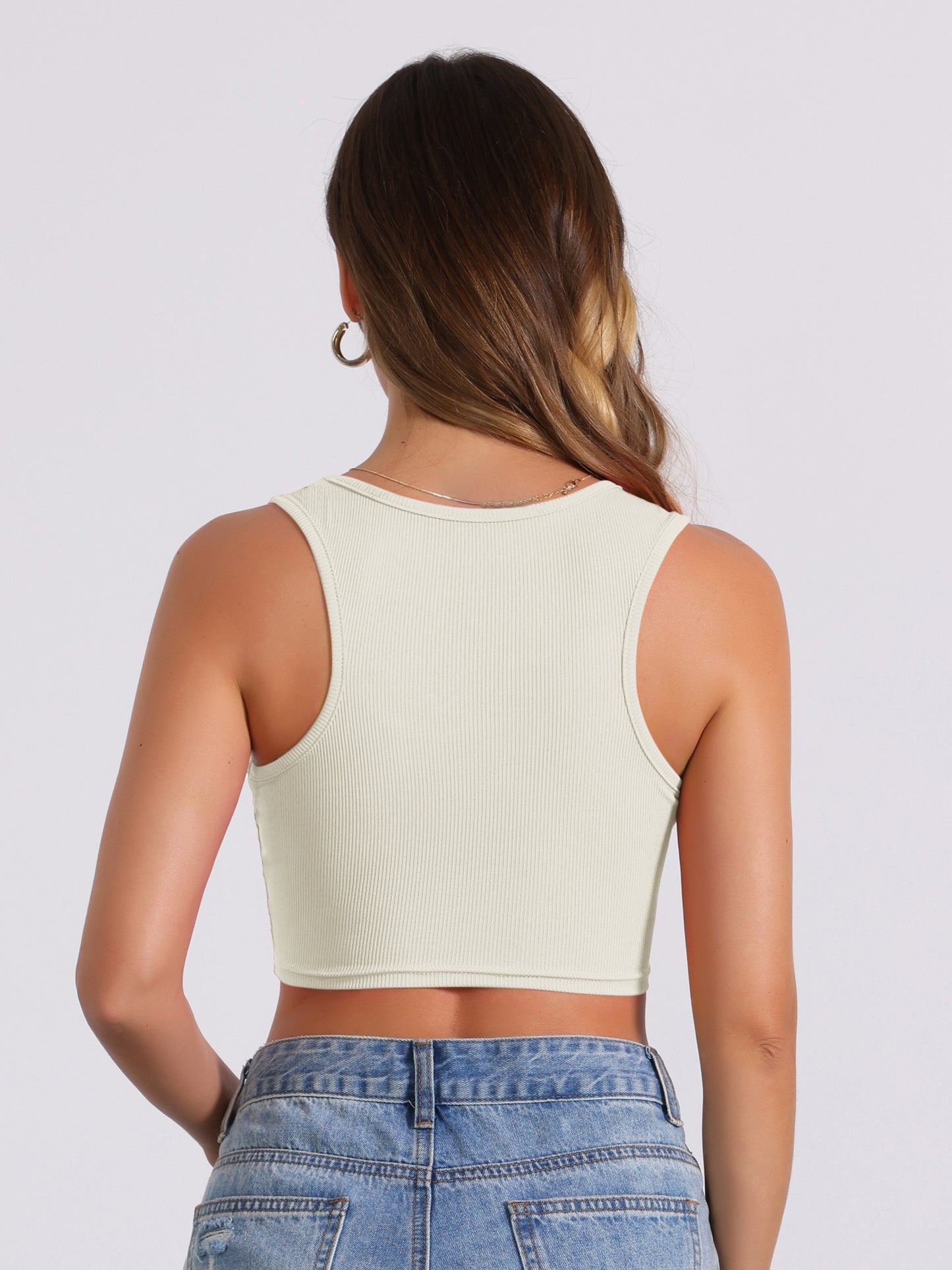 Women's Ribbed Square Neck Vest Tapered Shoulder Sleeveless Workout Tank Top