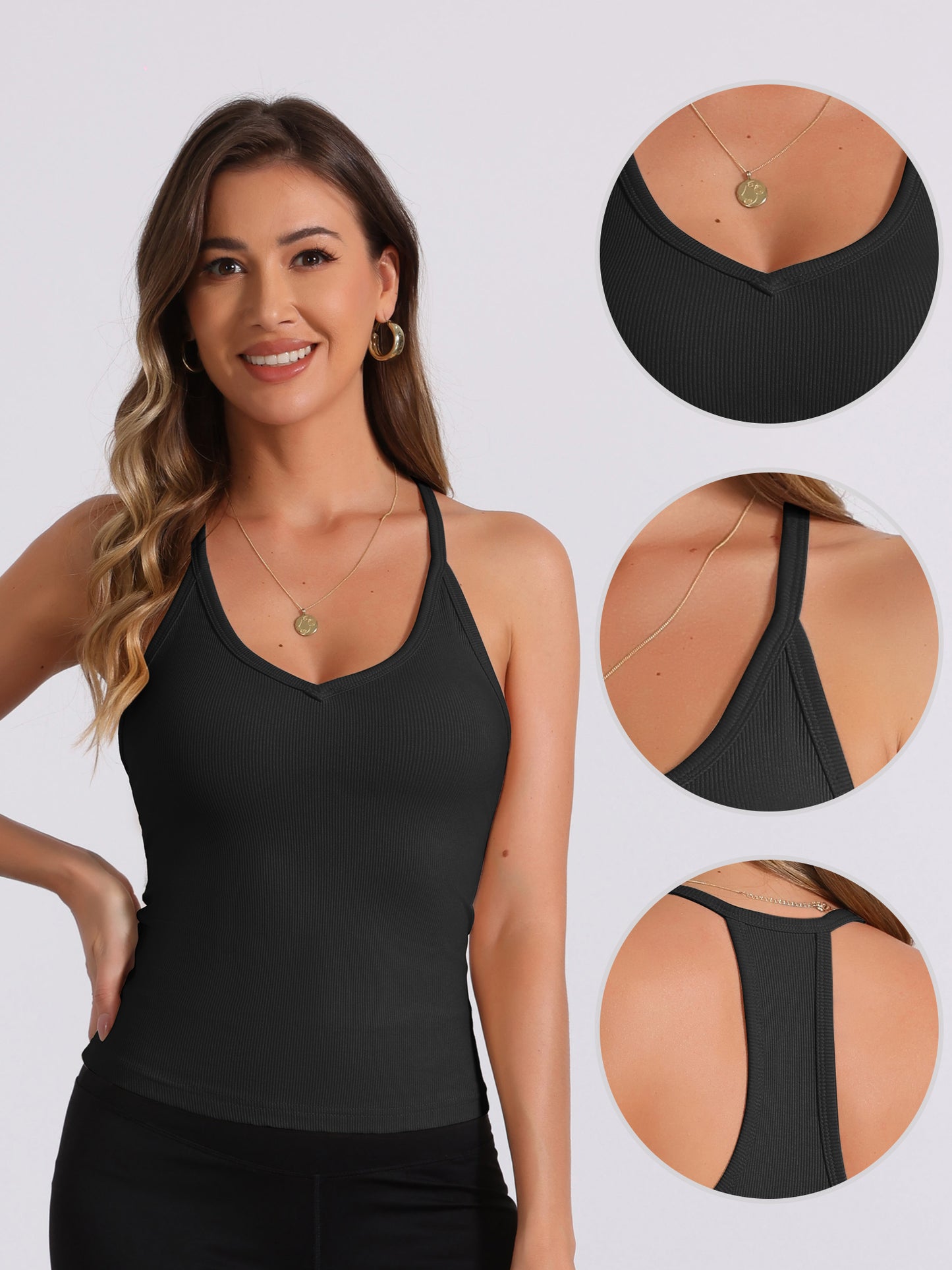 Women's Slim-Fit Camisoles Ribbed Deep V-Neck Comi Workout Tank Top