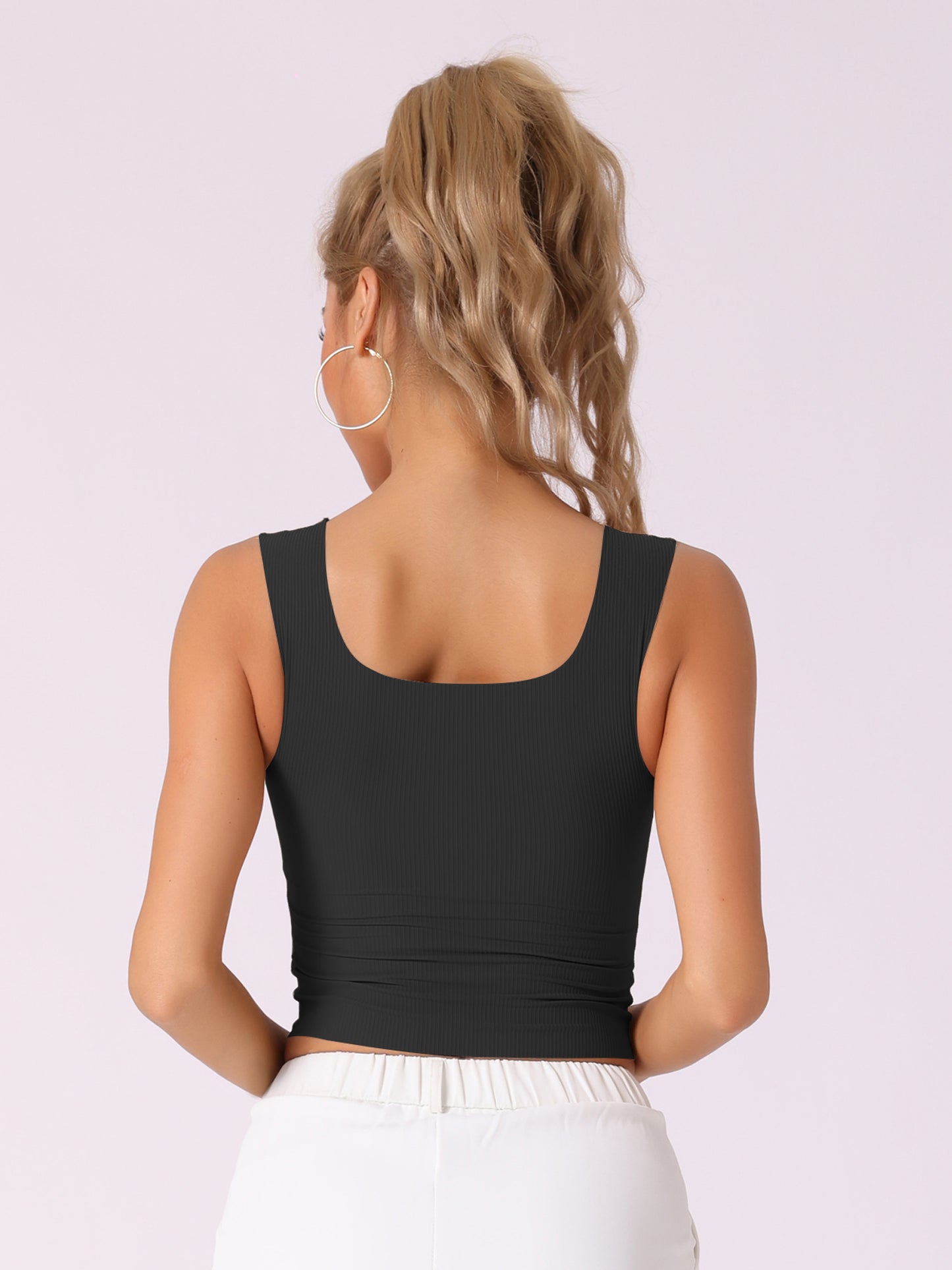 Women's Ribbed Tank Top with Built-In Bra Slim Fit Square Neck Undershirt