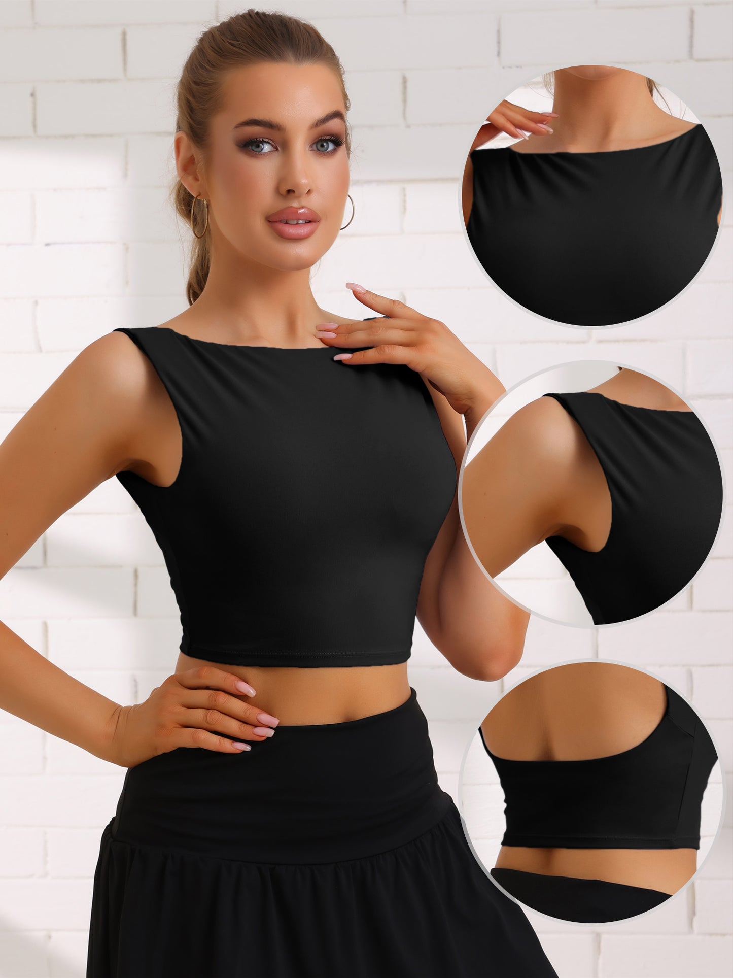 Women's Tank Top with Built-In Bra Backless Fitness Workout Vest