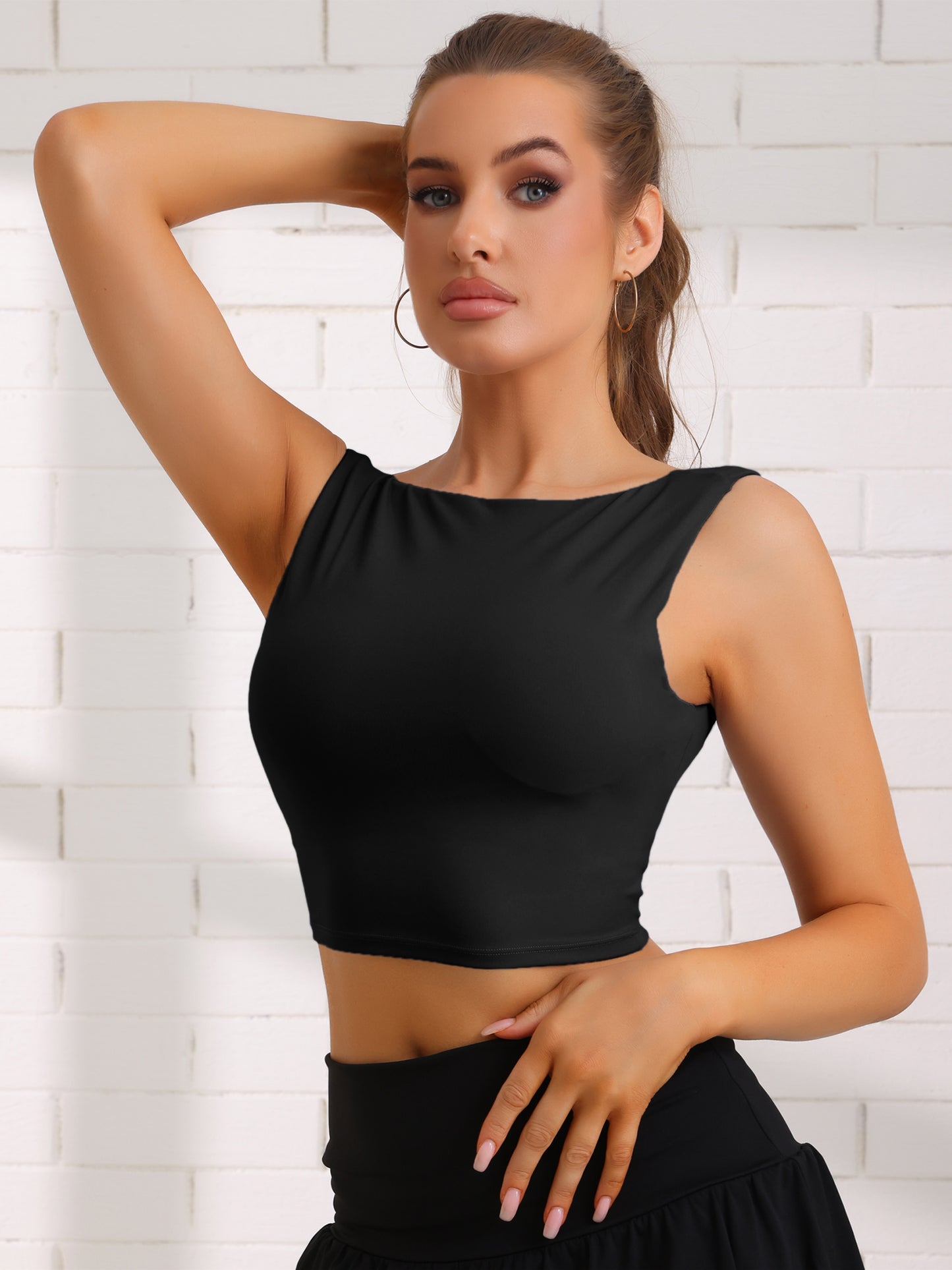Women's Tank Top with Built-In Bra Backless Fitness Workout Vest