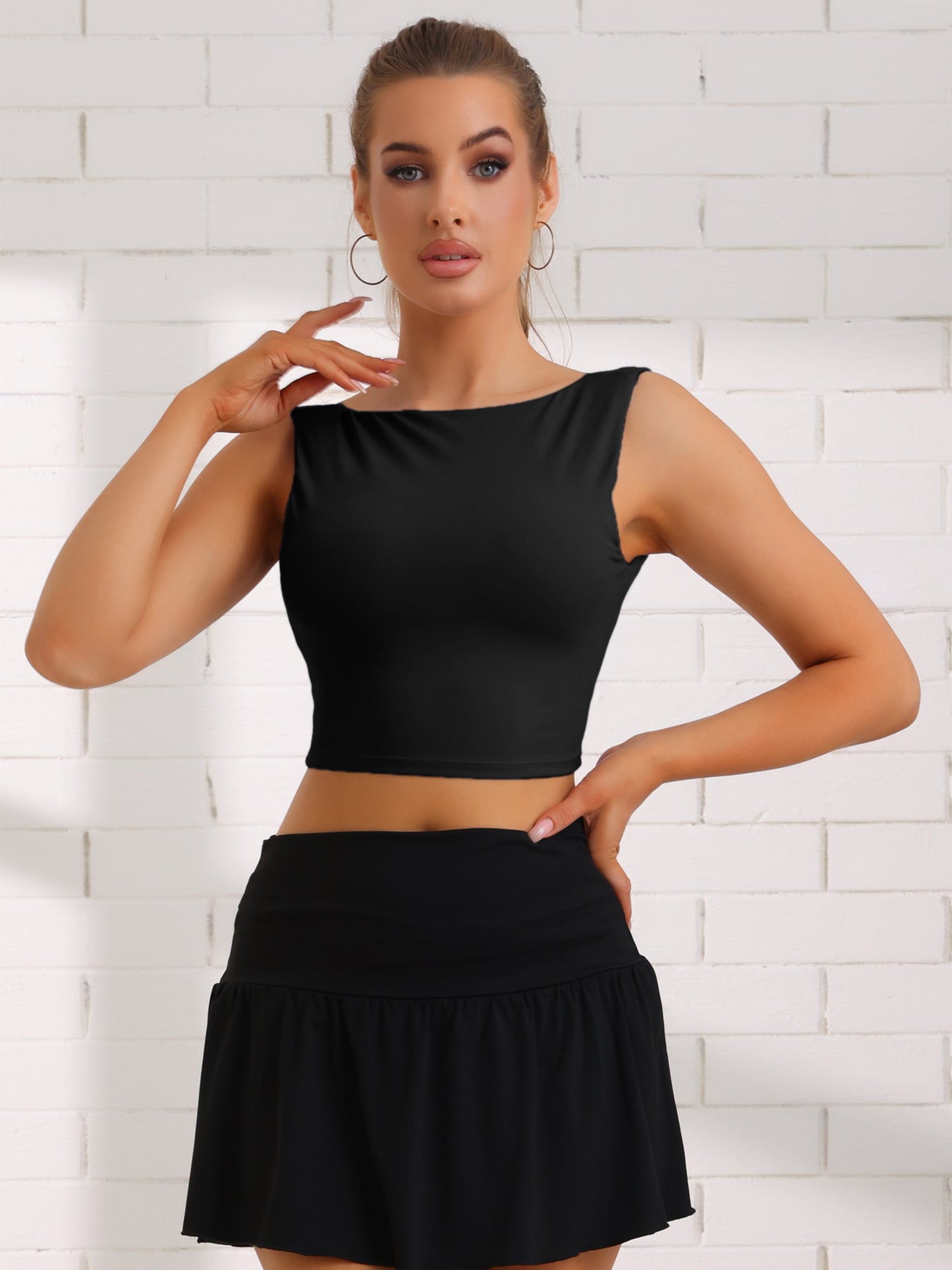 Women's Tank Top with Built-In Bra Backless Fitness Workout Vest