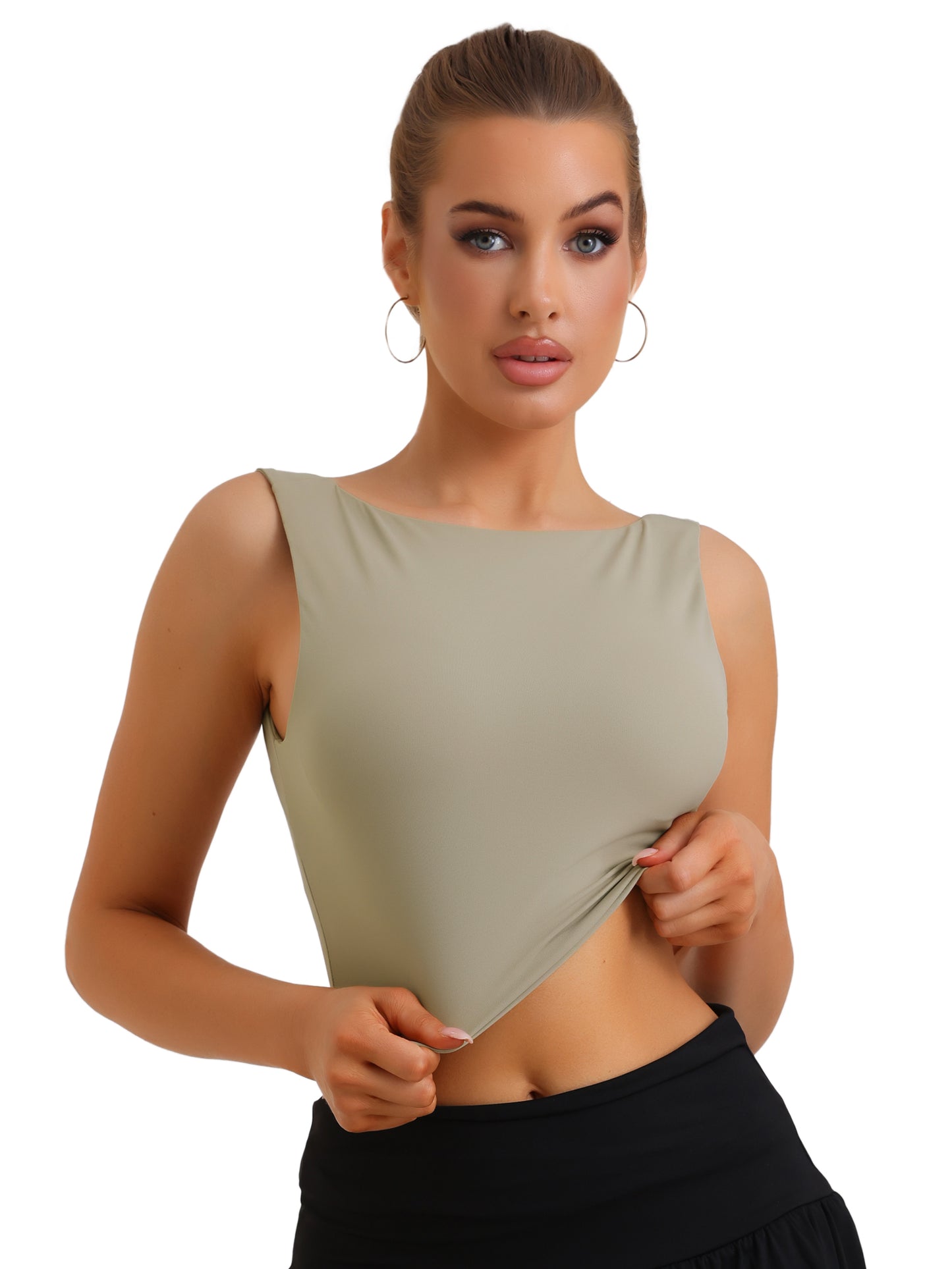 Women's Tank Top with Built-In Bra Backless Fitness Workout Vest