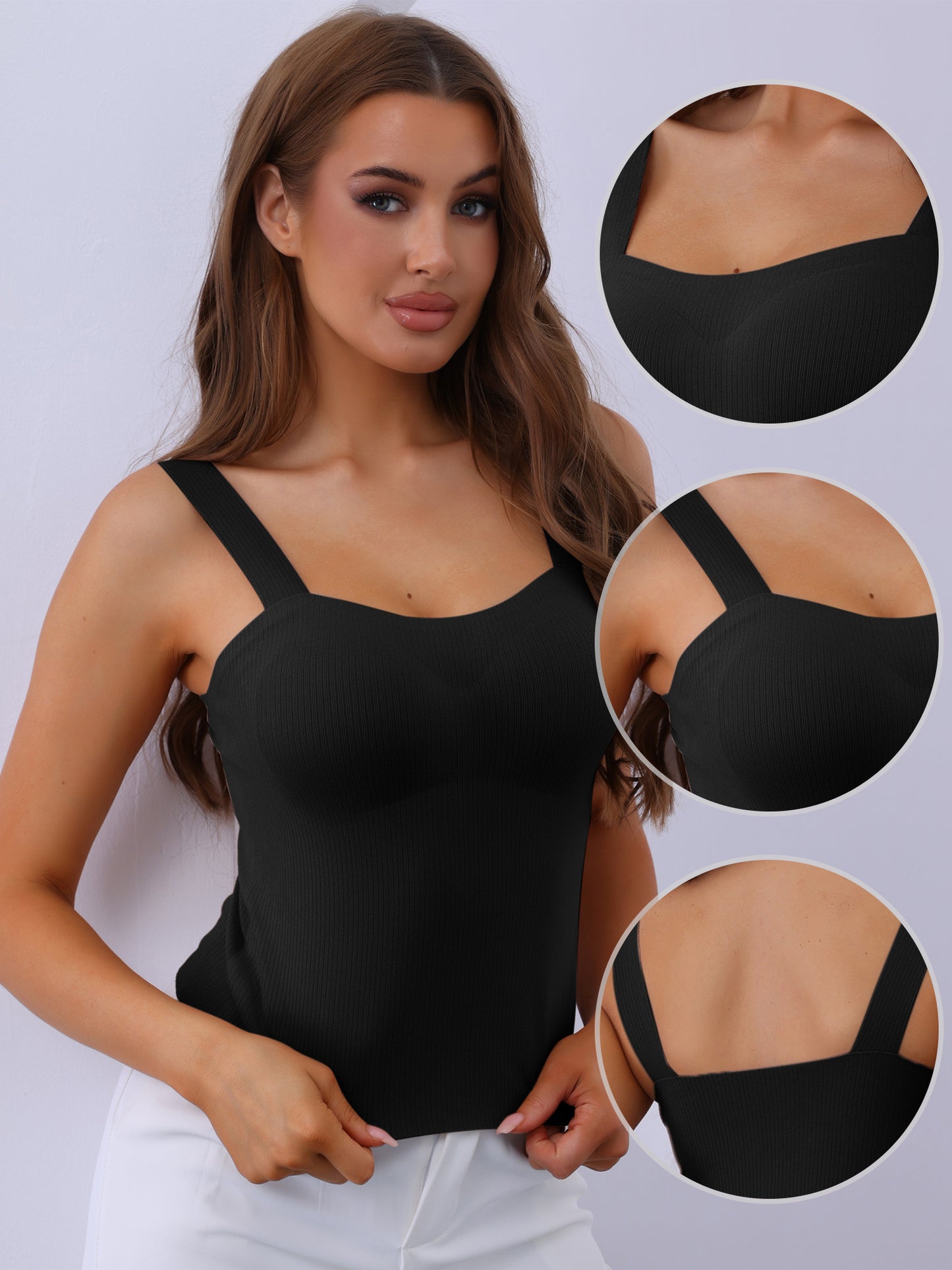 Women's U-Neck Warm Camisole with Built-In Bra Ribbed Undershirt