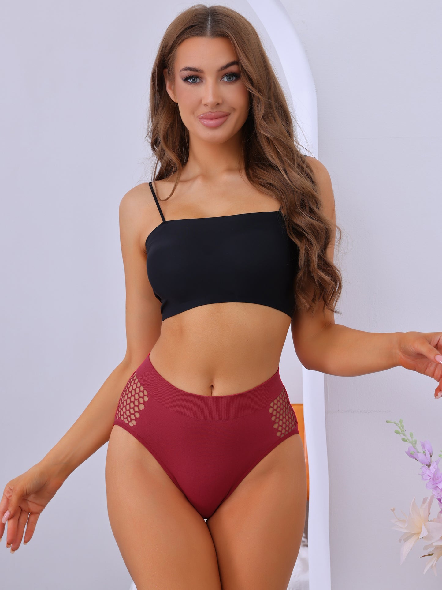 Women's Mid-Waisted Full Coverage Briefs Waist Hollow Flatten Tummy Panties