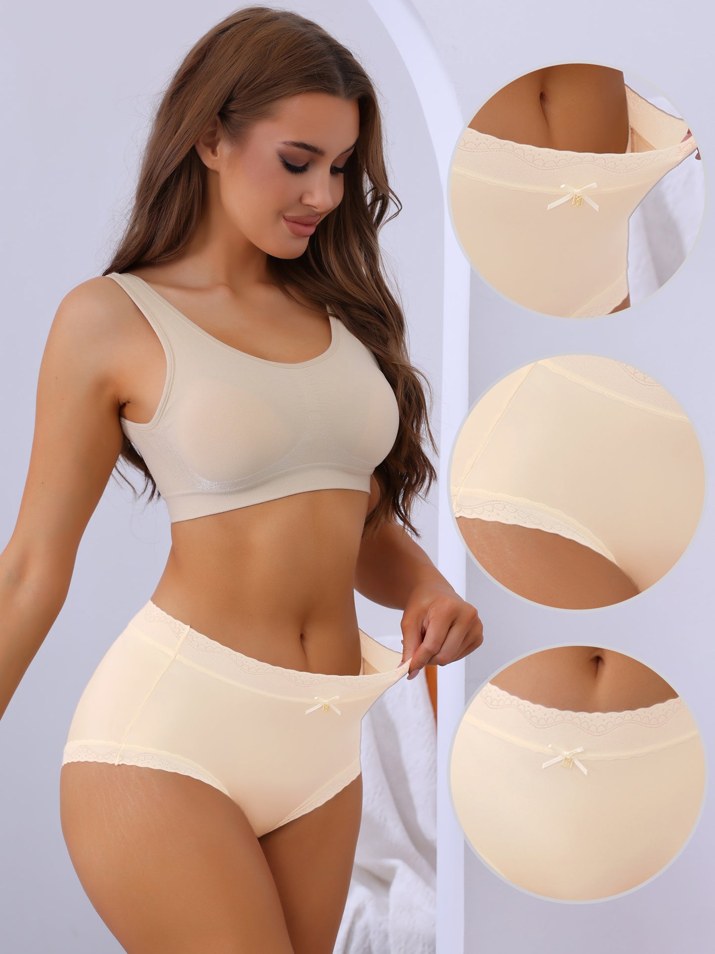 Women's Full Coverage Mid-Waisted Briefs with Side Wave Underwear