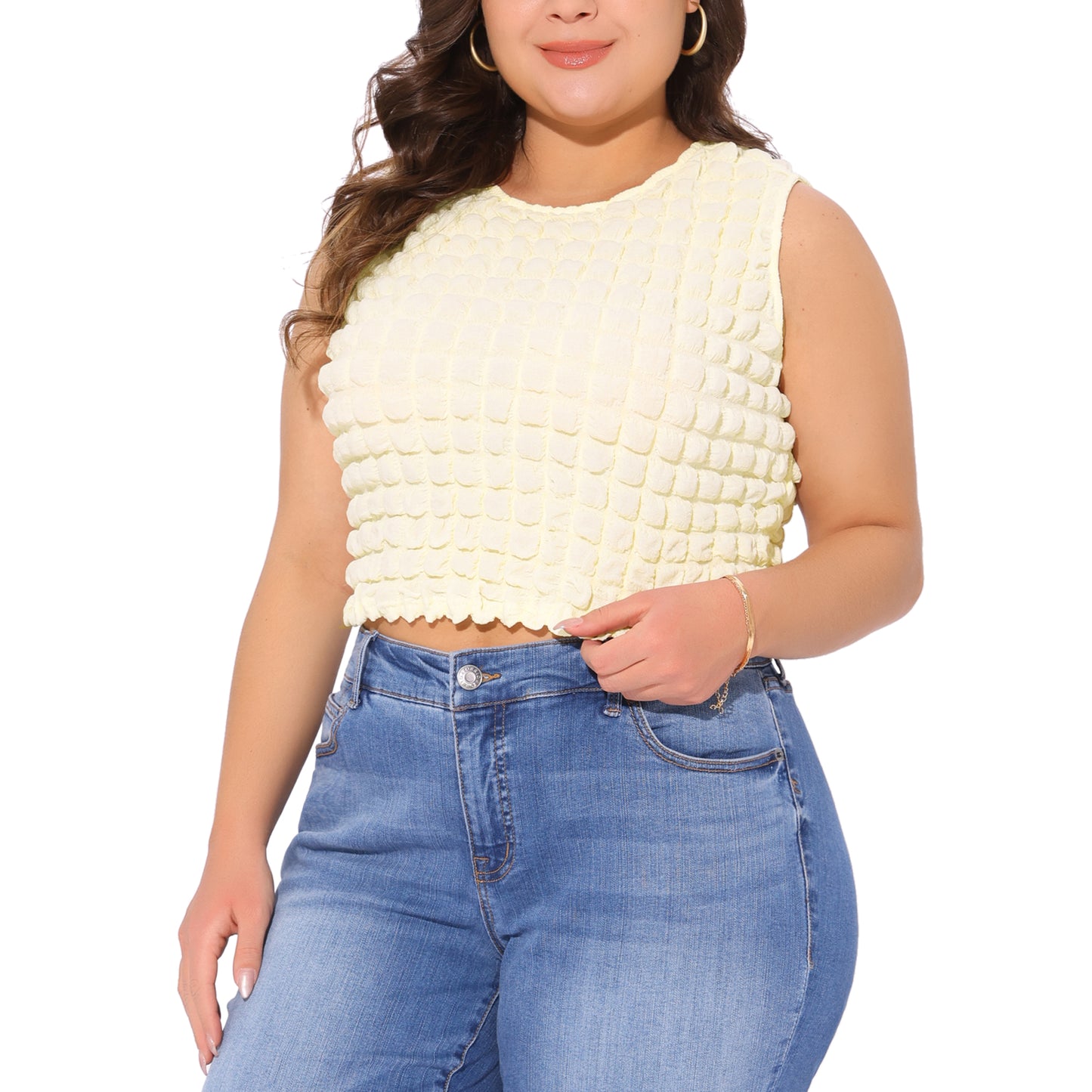 Women Plus Size Tank Top Summer Crew Neck Sleeveless Cami Cropped Top