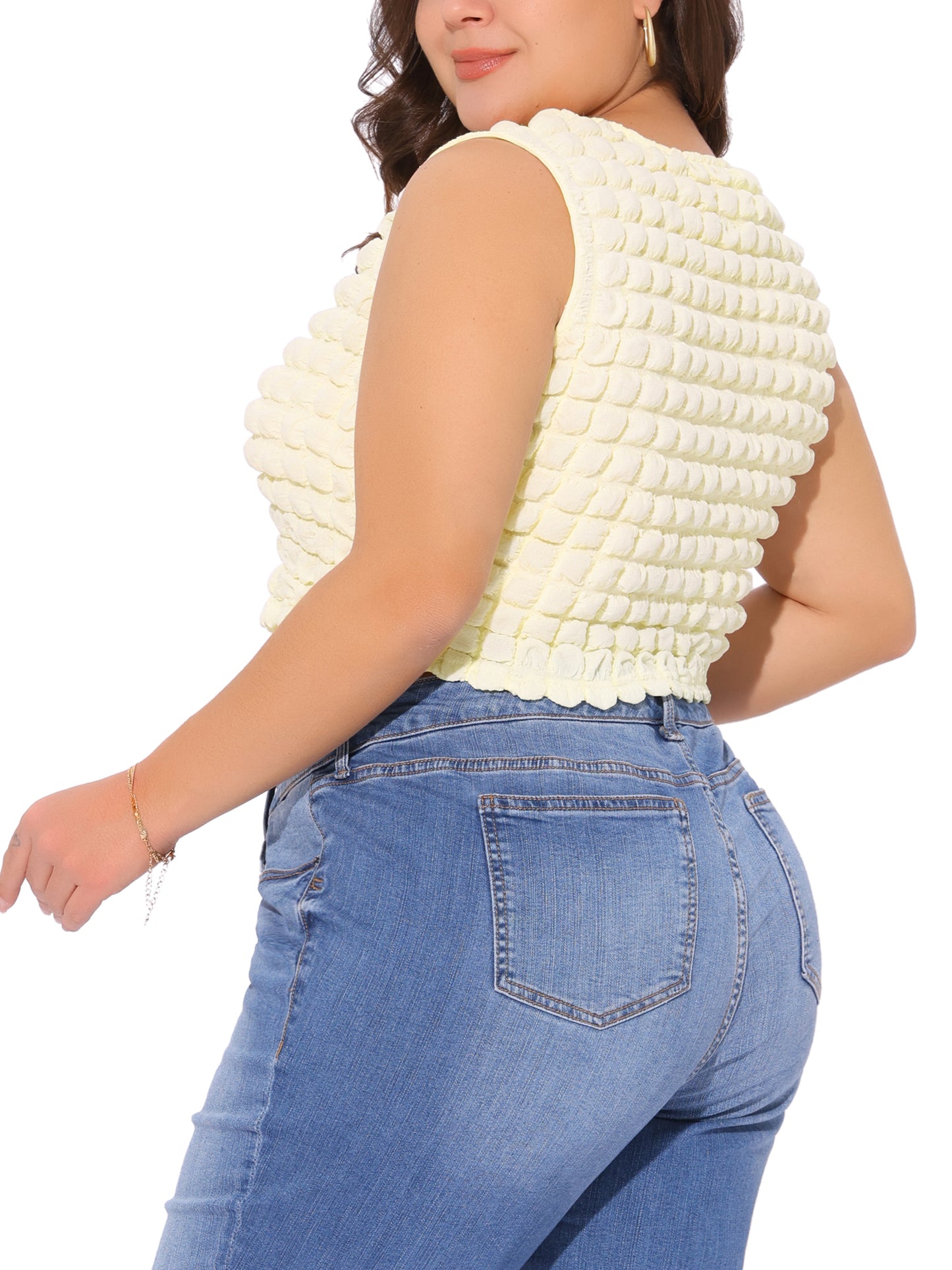 Women Plus Size Tank Top Summer Crew Neck Sleeveless Cami Cropped Top
