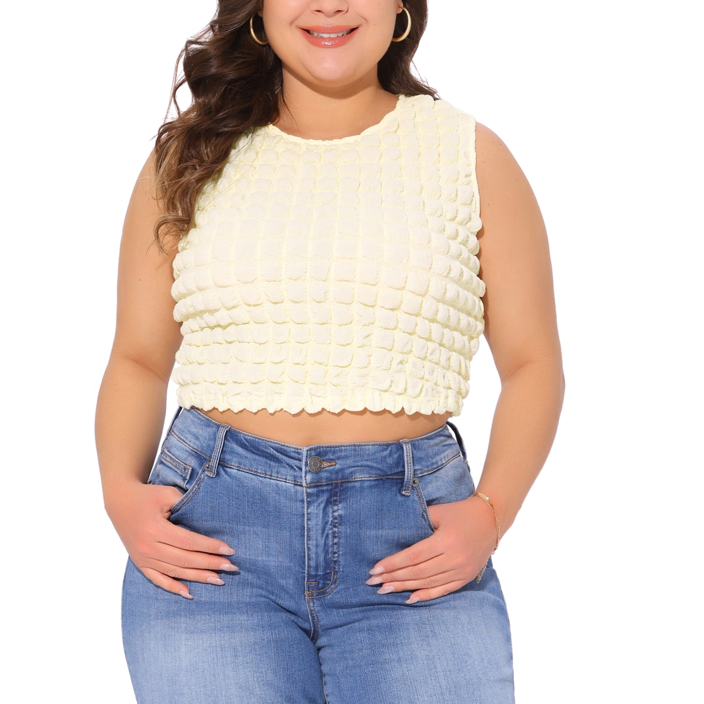 Women Plus Size Tank Top Summer Crew Neck Sleeveless Cami Cropped Top