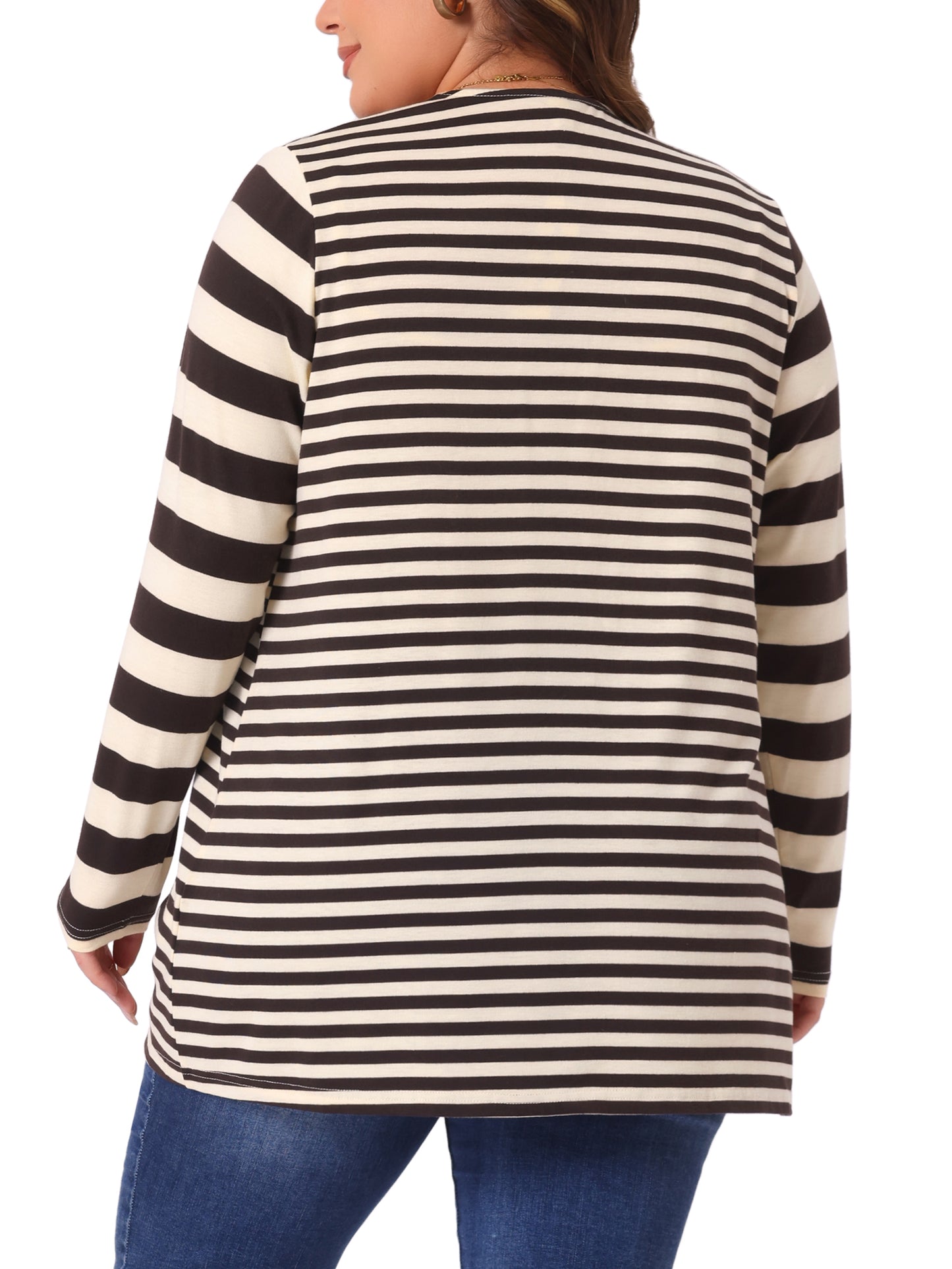 Women Plus Size Cardigan Casual Striped Work Open Front Cardigan