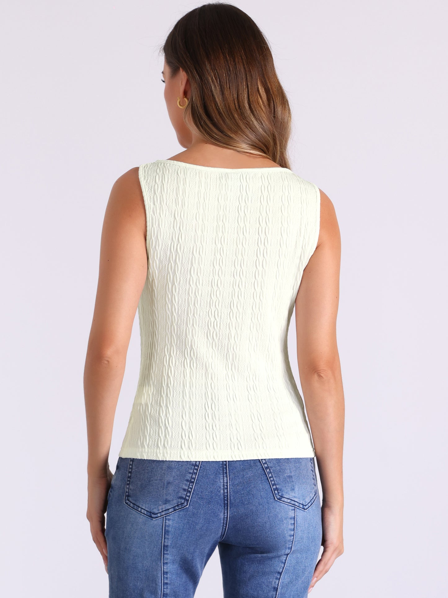 Women's Knit Sleeveless Boat Neck Fitted Textured Tank Top
