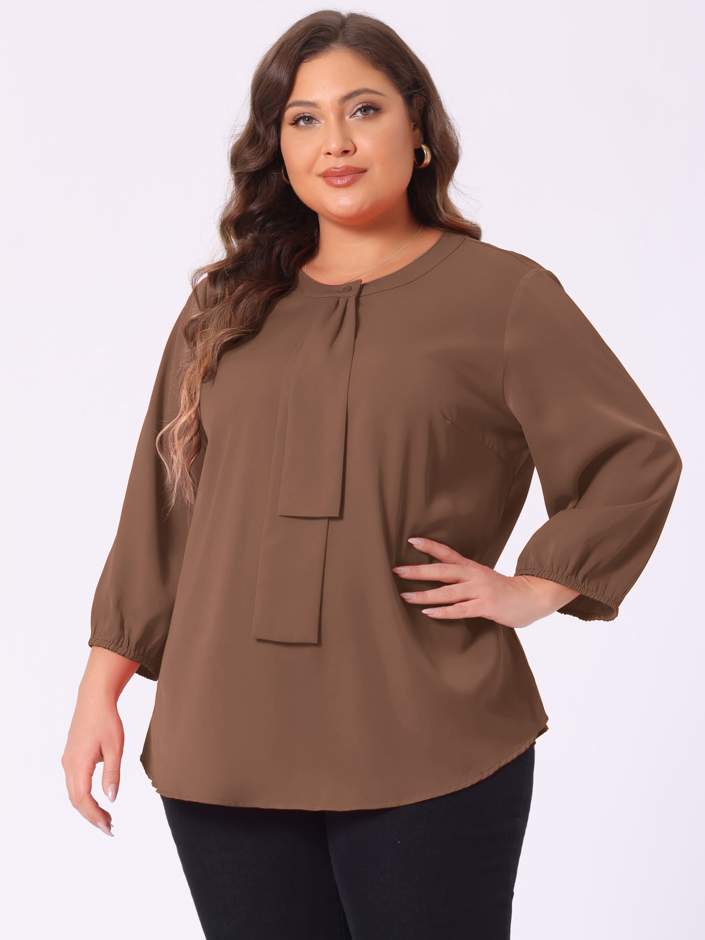 Women's Plus Size Work Round Neck Ruffle Chiffon Blouse Top
