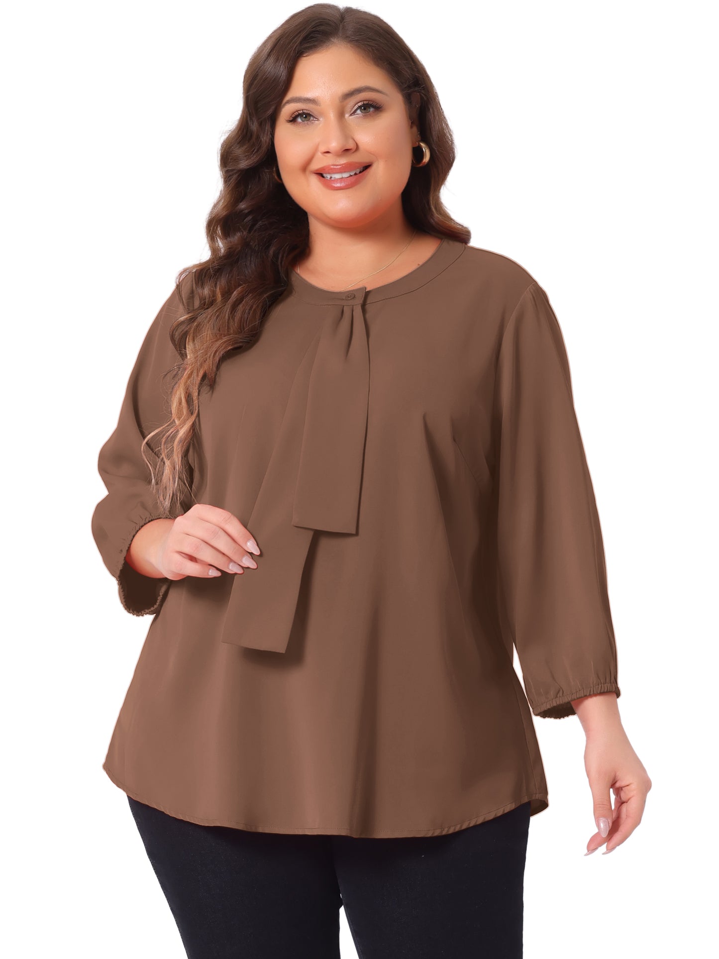 Women's Plus Size Work Round Neck Ruffle Chiffon Blouse Top
