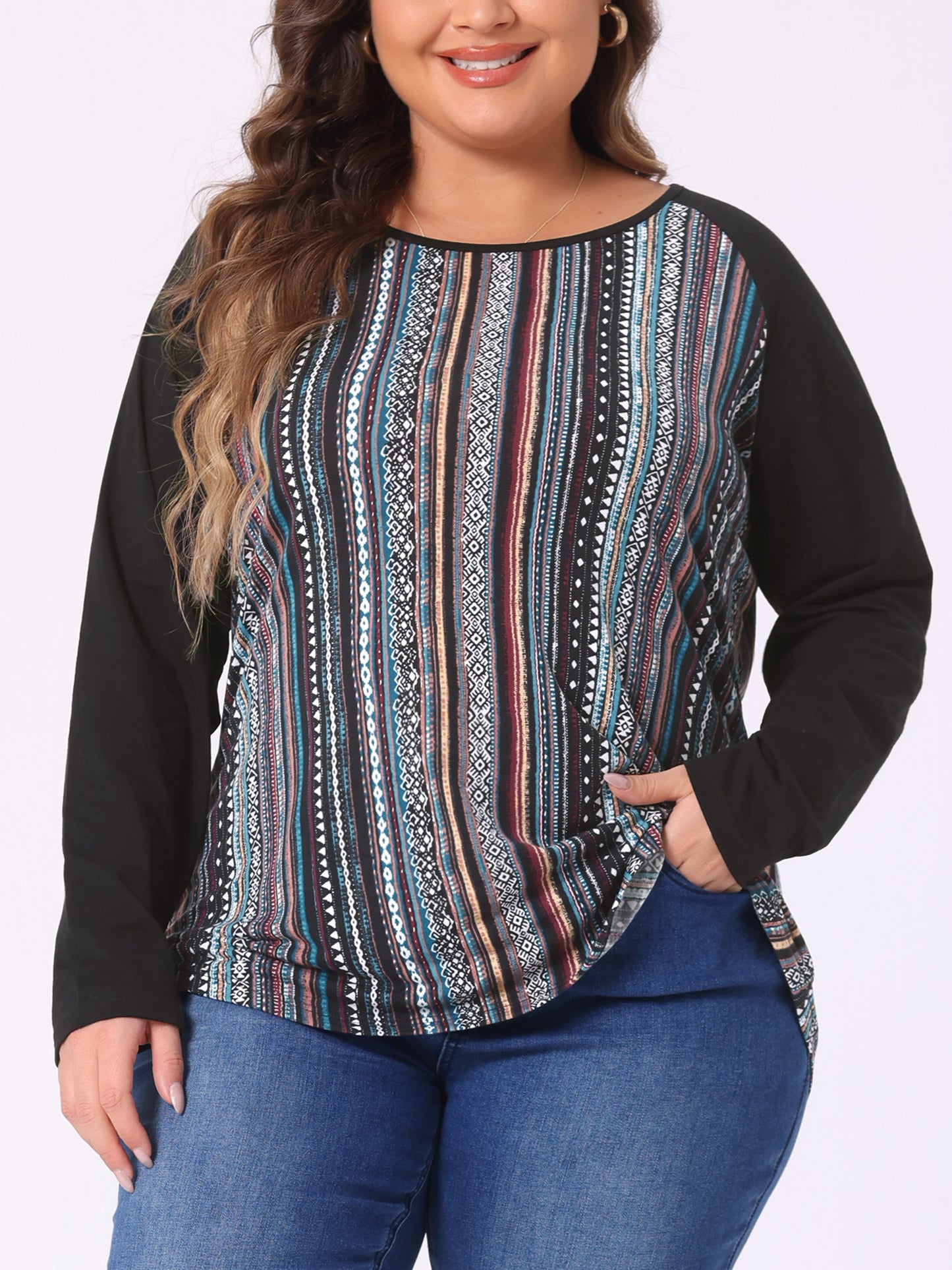 Women's Plus Size Raglan Tee Long Sleeve Tunic T-Shirt Casual Loose Top