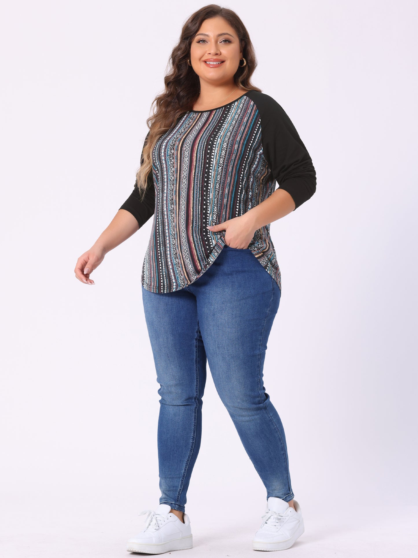 Women's Plus Size Raglan Tee Long Sleeve Tunic T-Shirt Casual Loose Top