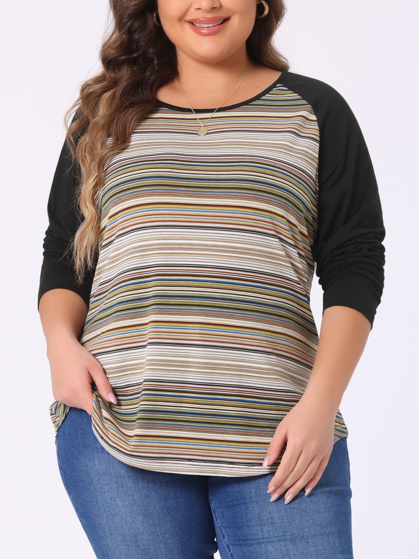 Women's Plus Size Raglan Tee Long Sleeve Tunic T-Shirt Casual Loose Top