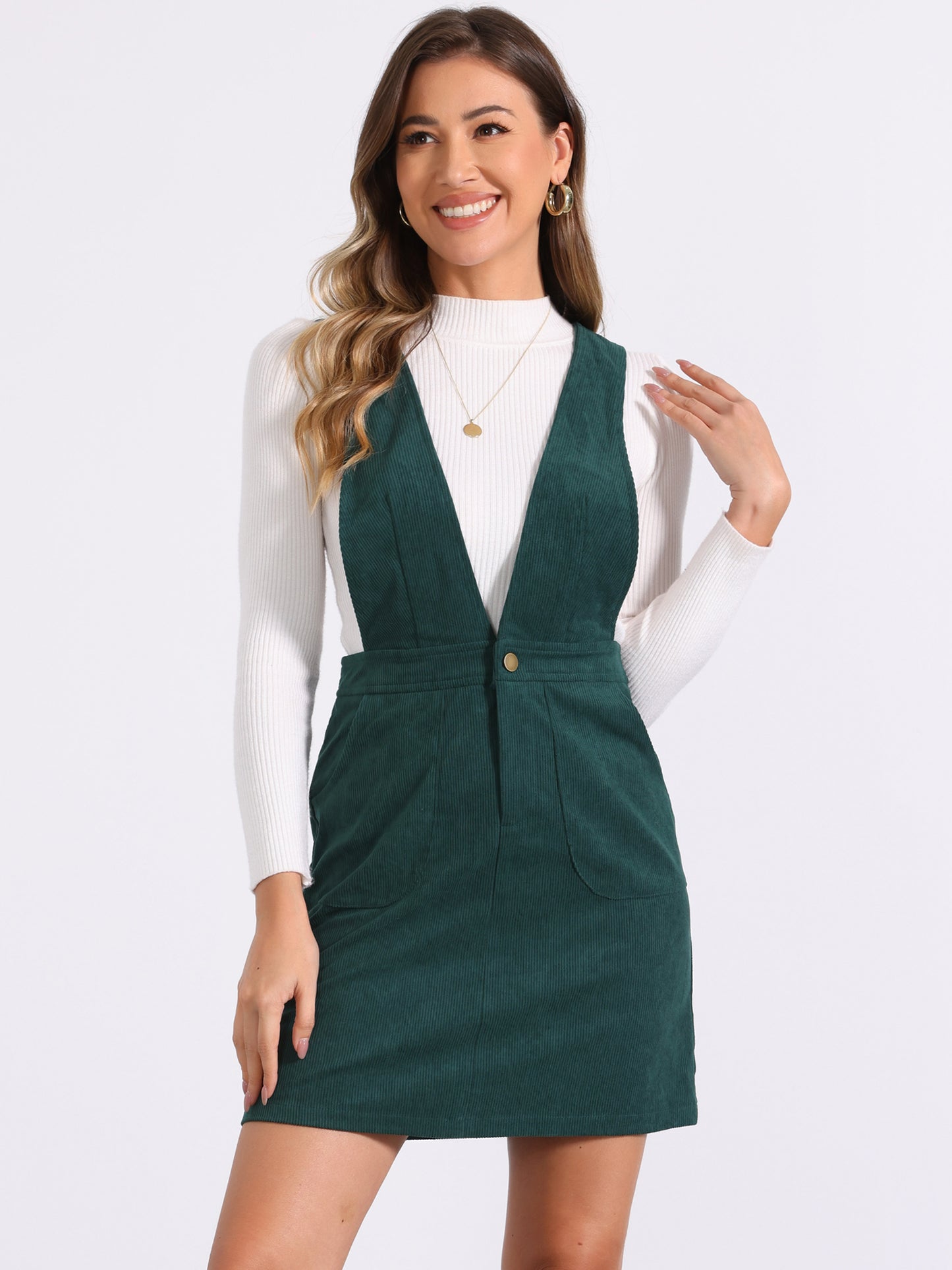 Vestido tipo peto de pana para mujer, falda con tirantes y tirantes