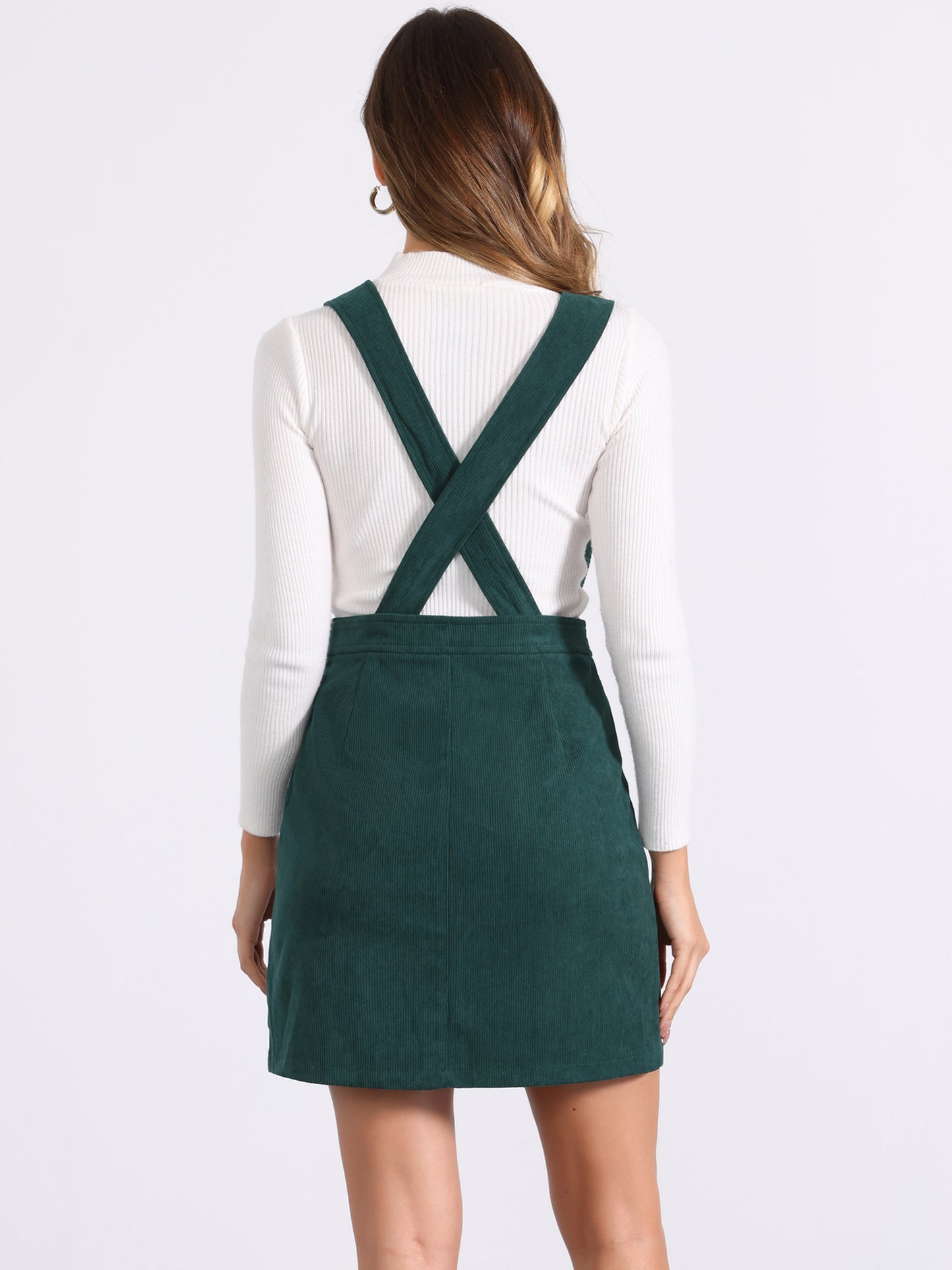 Vestido tipo peto de pana para mujer, falda con tirantes y tirantes