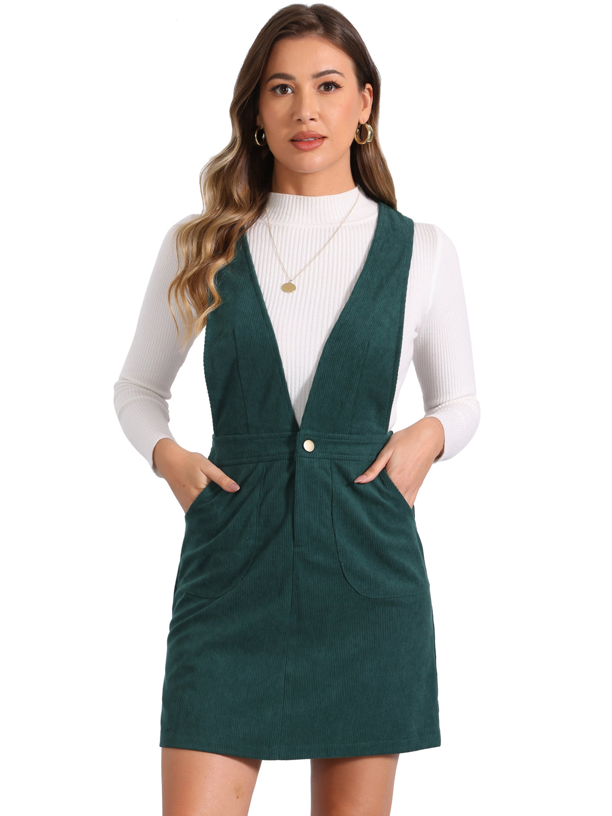 Women's Corduroy Overall Pinafore Dress Strap Suspender Skirt